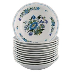 Spode, England, Twelve Small Deep Plates in Hand-Painted Porcelain