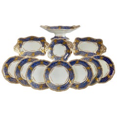 Spode Felspar Dessert Service, Periwinkle Purple and Raised Gilt, Regency 1828