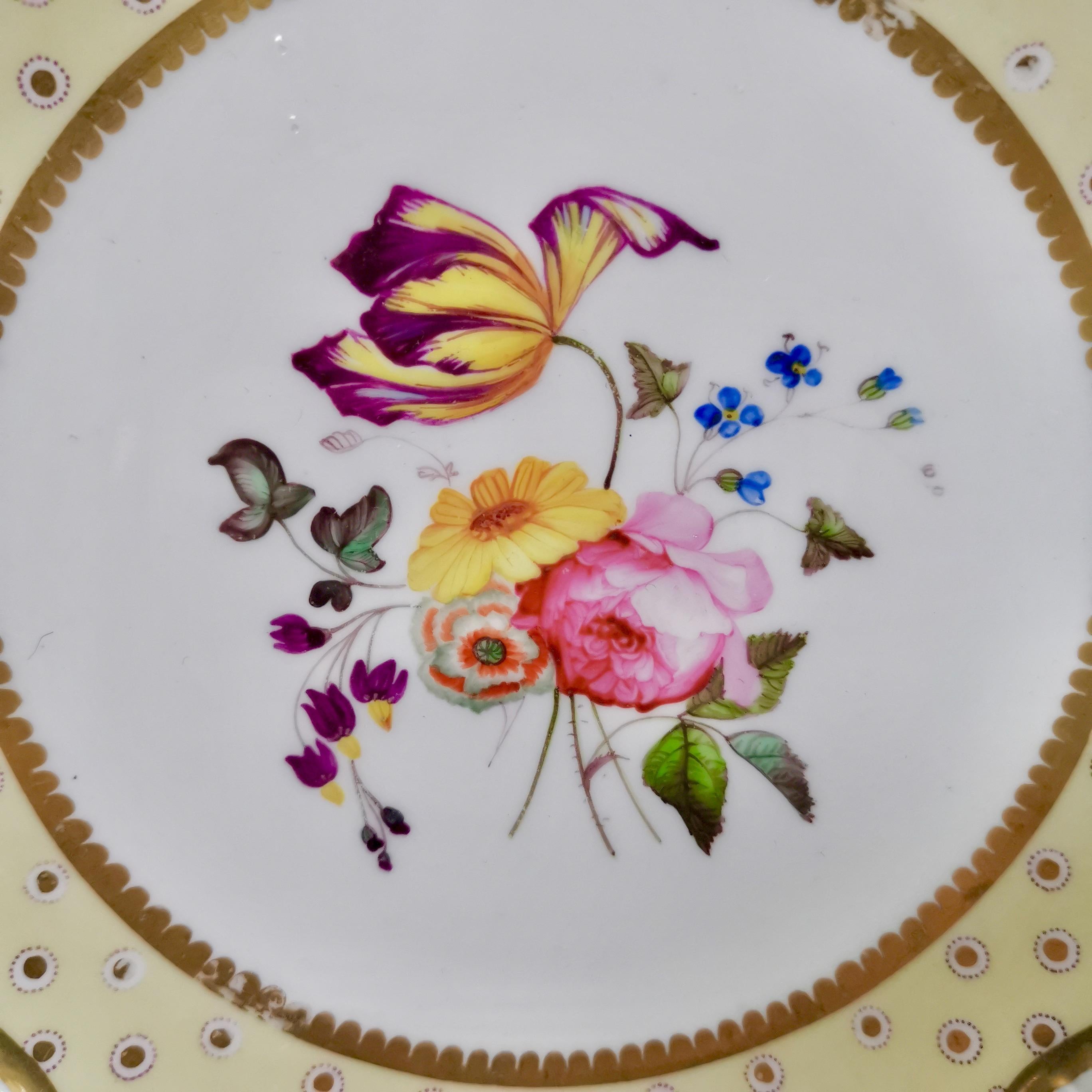 Service à dessert Spode Felspar à fleurs en feutre jaune, poignées papillon, vers 1822 en vente 1