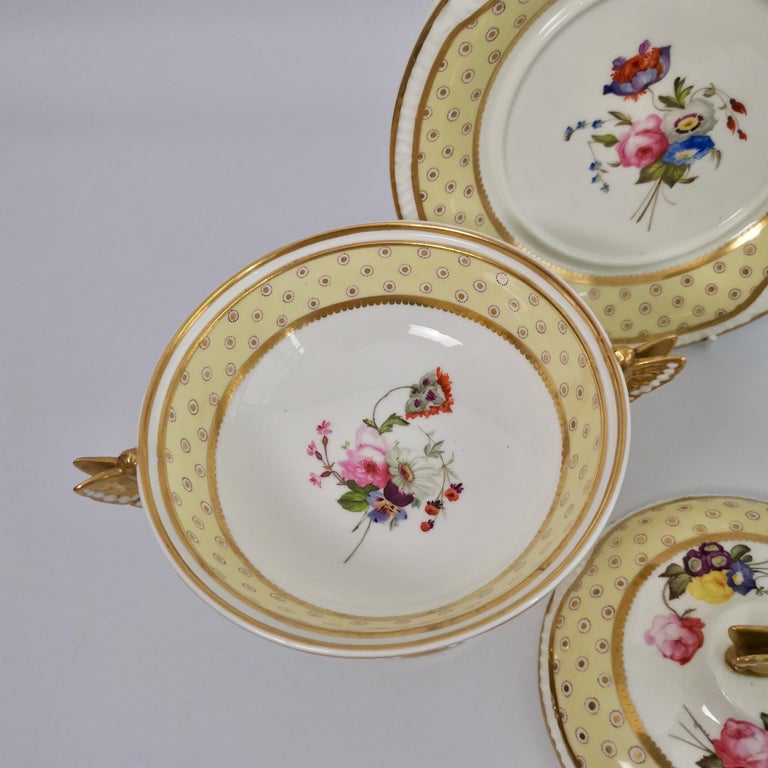 Spode Felspar Floral Dessert Service, Yellow, Butterfly Handles, circa 1822 For Sale 6