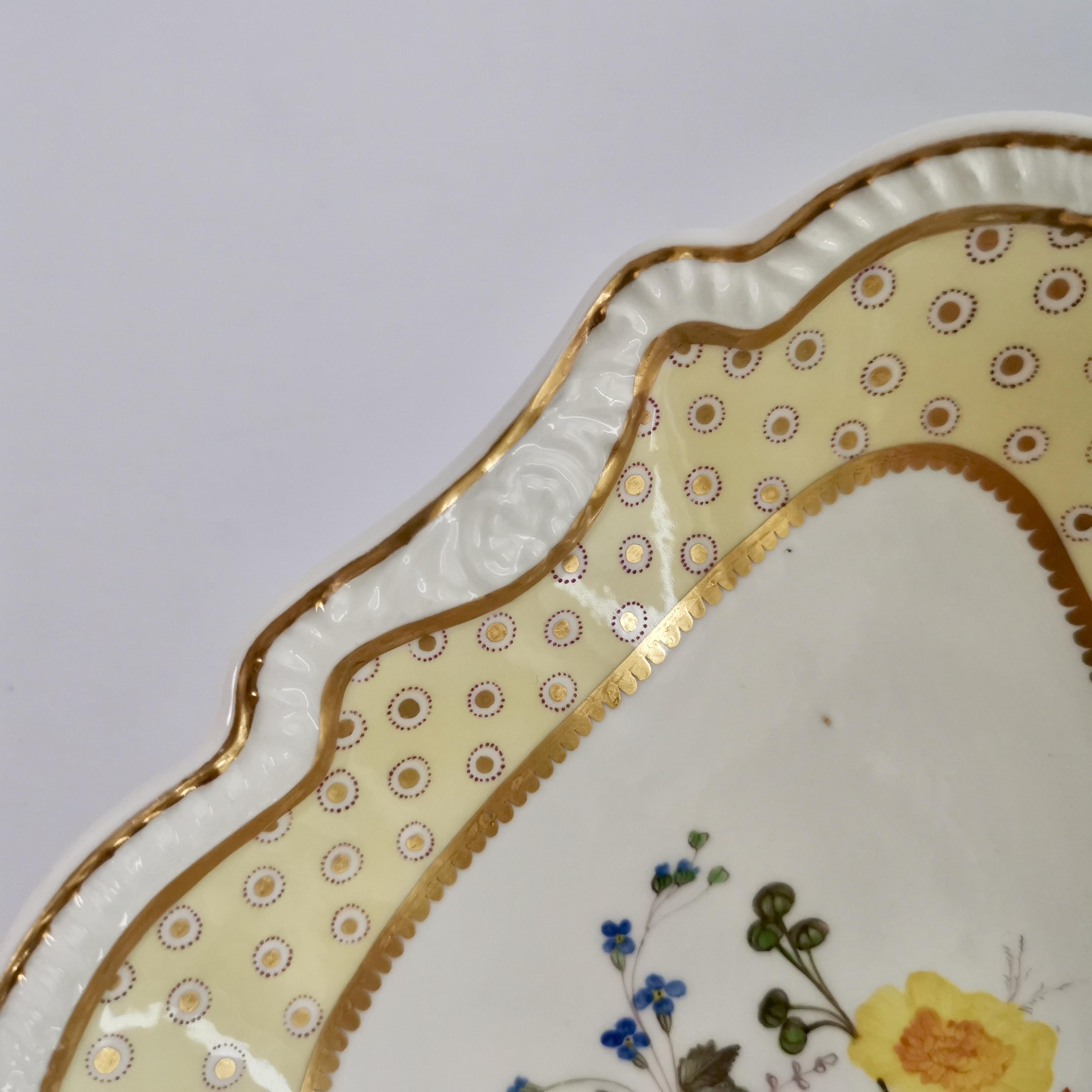 Service à dessert Spode Felspar à fleurs en feutre jaune, poignées papillon, vers 1822 en vente 9