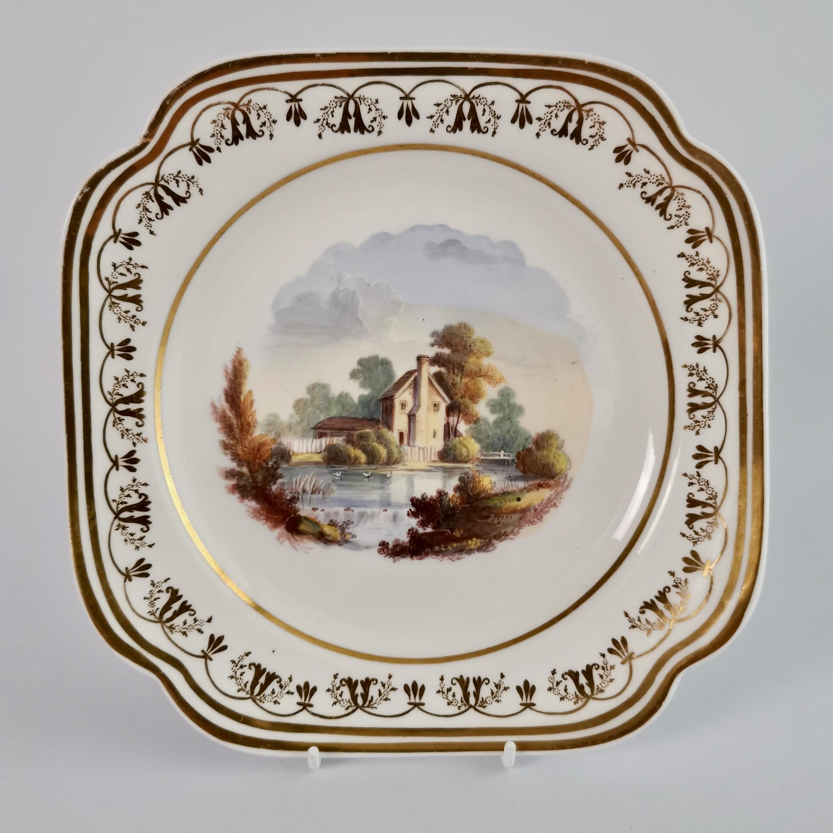 Spode Felspar Porcelain Dessert Service, Landscape Paintings, Regency ca 1820 4