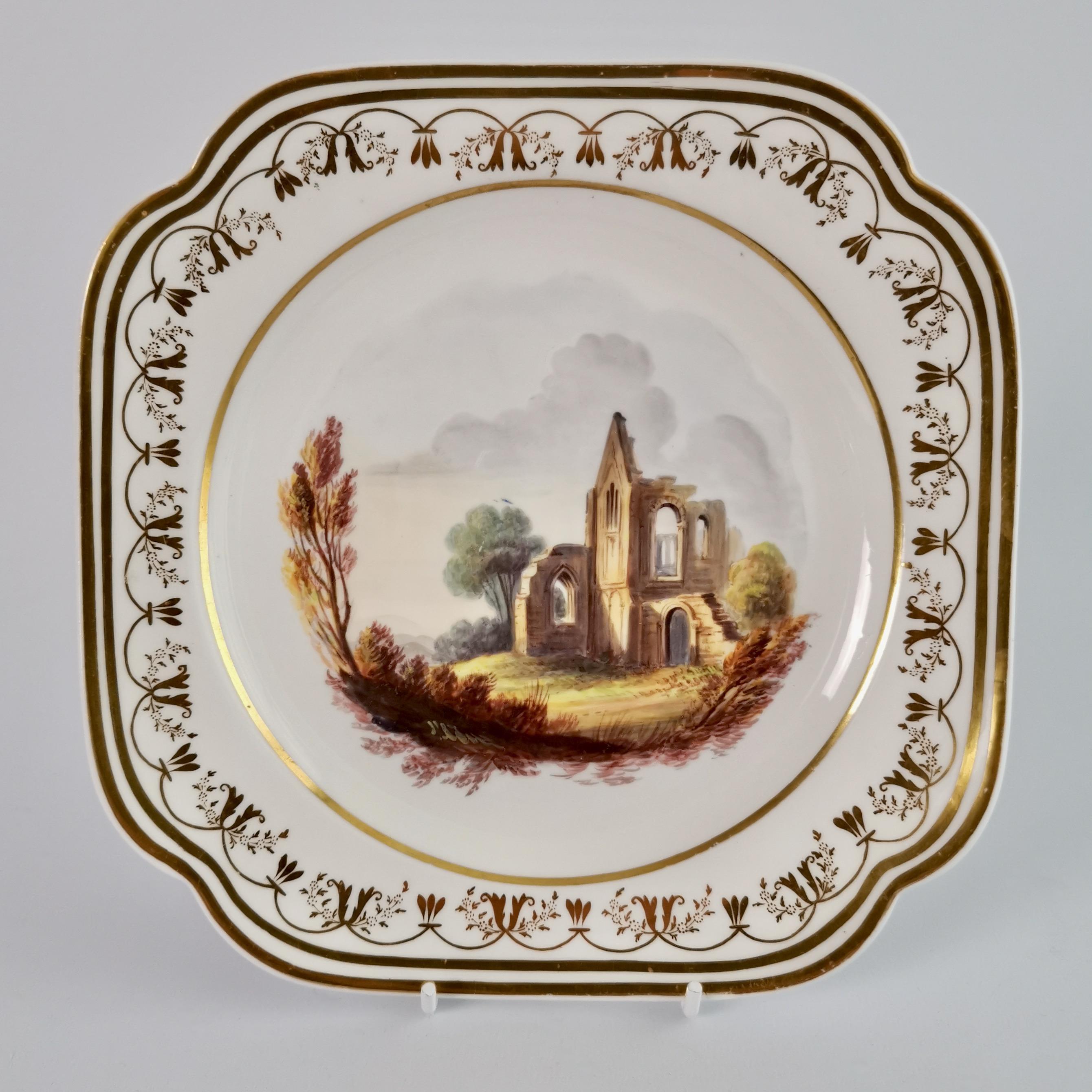 Spode Felspar Porcelain Dessert Service, Landscape Paintings, Regency ca 1820 6