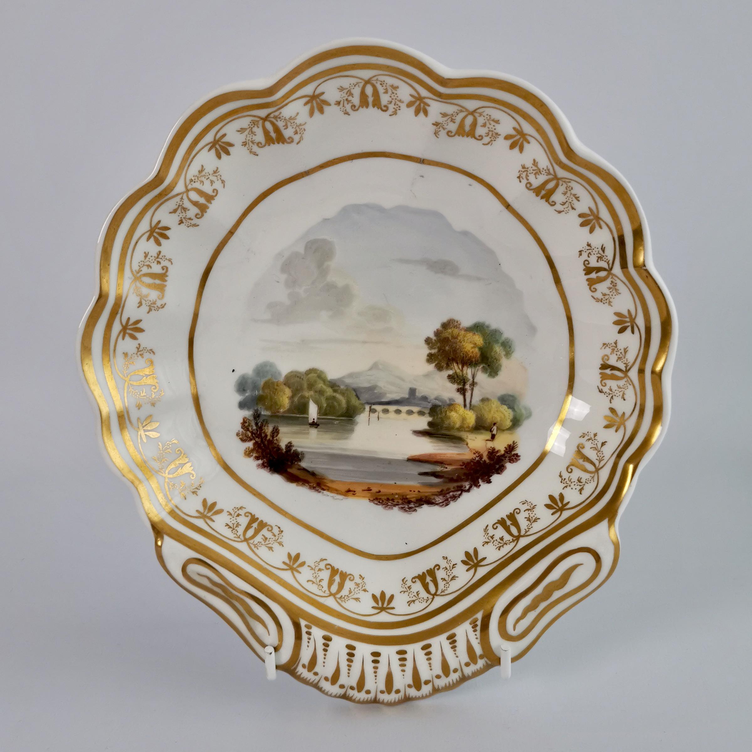 Hand-Painted Spode Felspar Porcelain Dessert Service, Landscape Paintings, Regency ca 1820