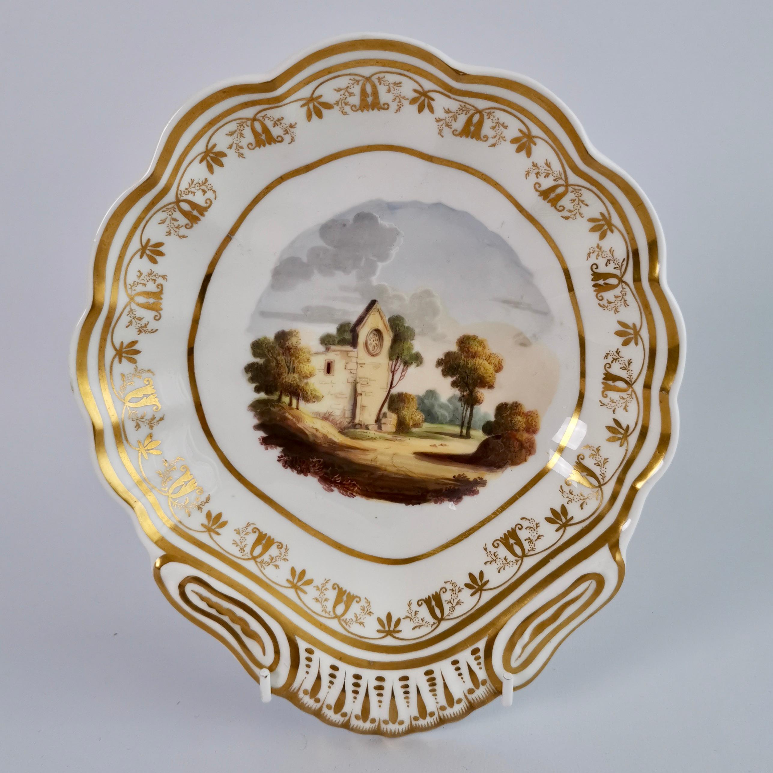 Spode Felspar Porcelain Dessert Service, Landscape Paintings, Regency ca 1820 In Good Condition In London, GB