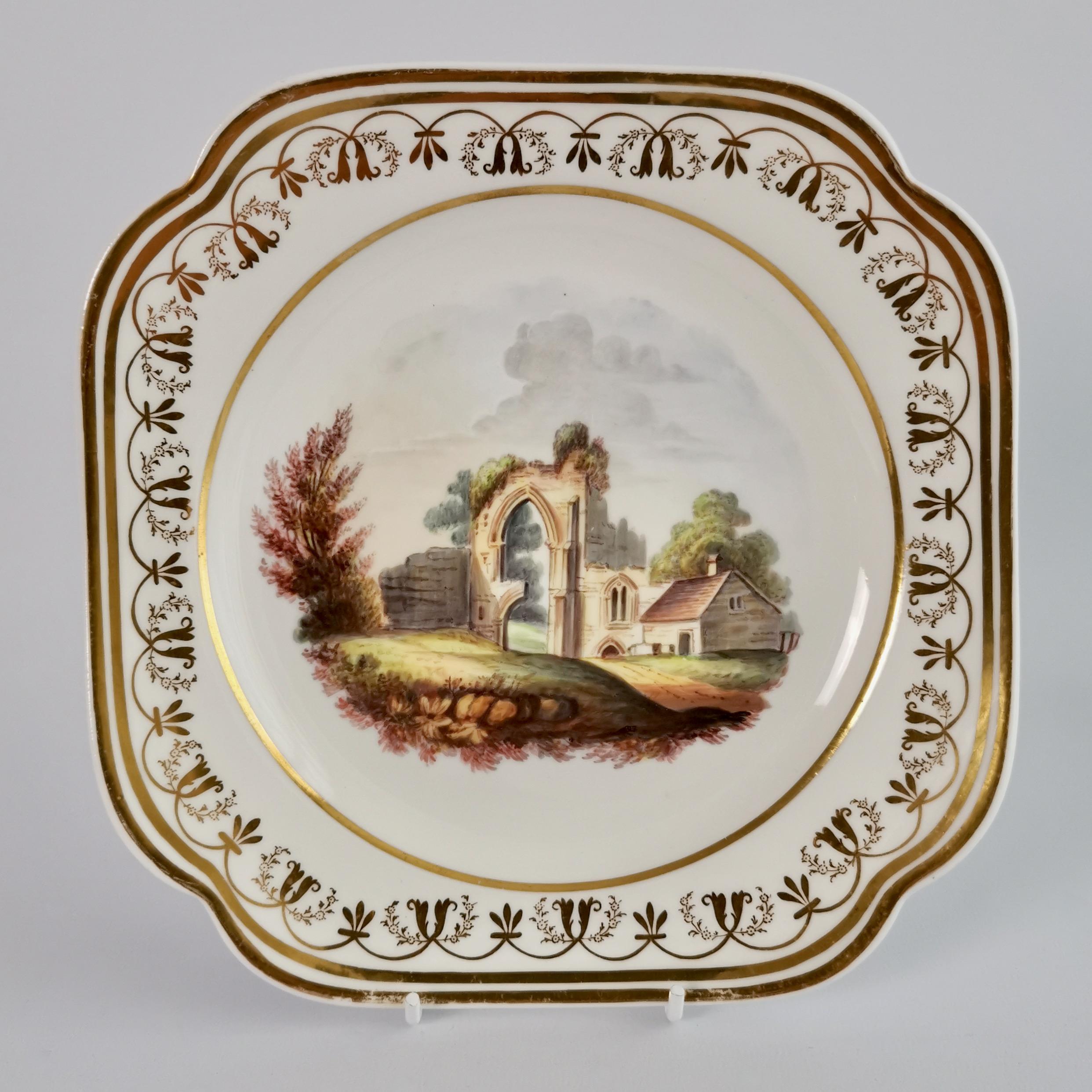 Early 19th Century Spode Felspar Porcelain Dessert Service, Landscape Paintings, Regency ca 1820