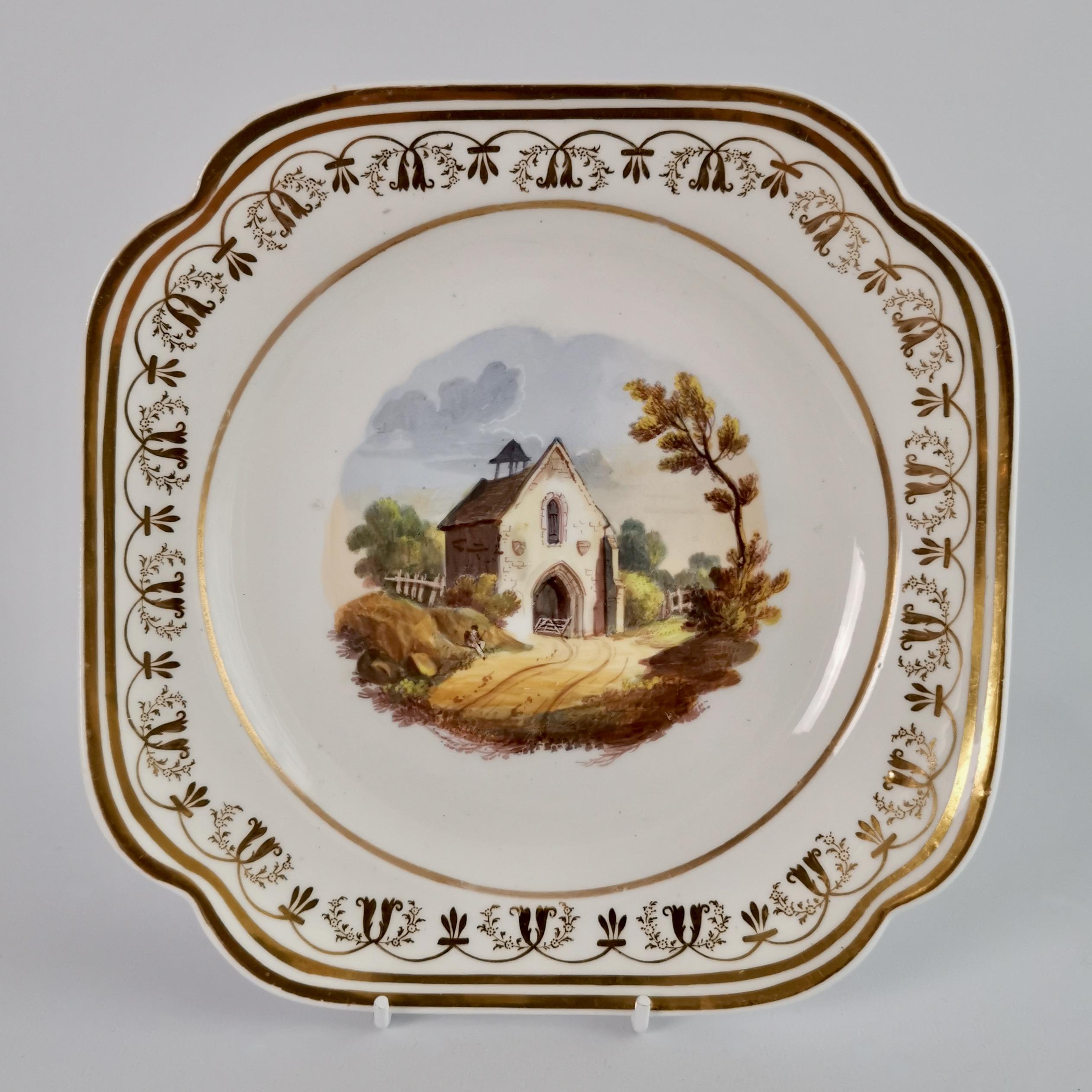 Spode Felspar Porcelain Dessert Service, Landscape Paintings, Regency ca 1820 2