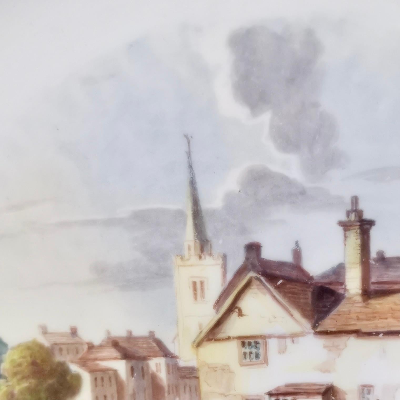 Anglais Assiette en porcelaine Spode Felspar, peinture de paysage, Régence, vers 1822 en vente