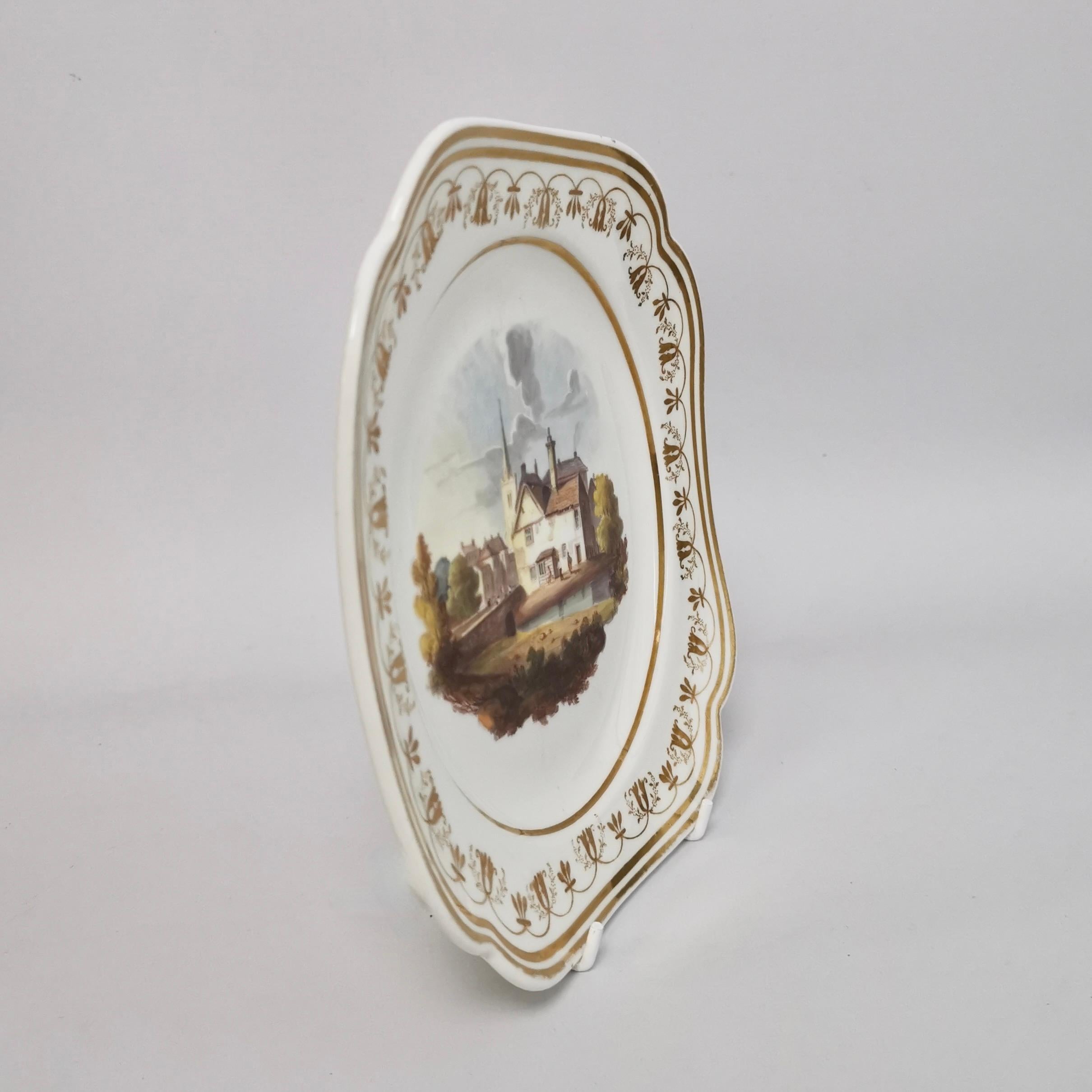 Spode Felspar Porcelain Plate, Landscape Painting, Regency ca 1822 For Sale 1
