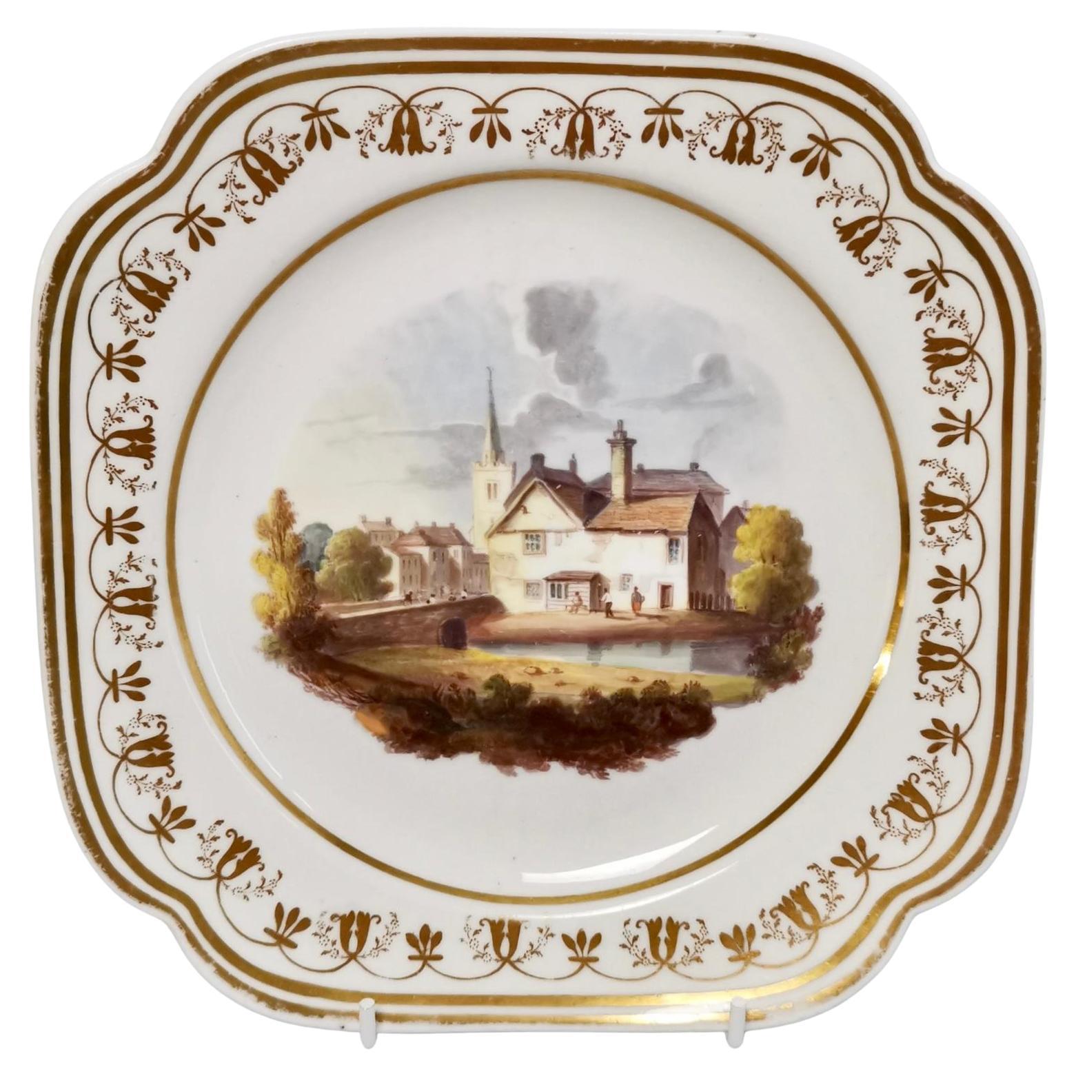 Spode Felspar Porcelain Plate, Landscape Painting, Regency ca 1822