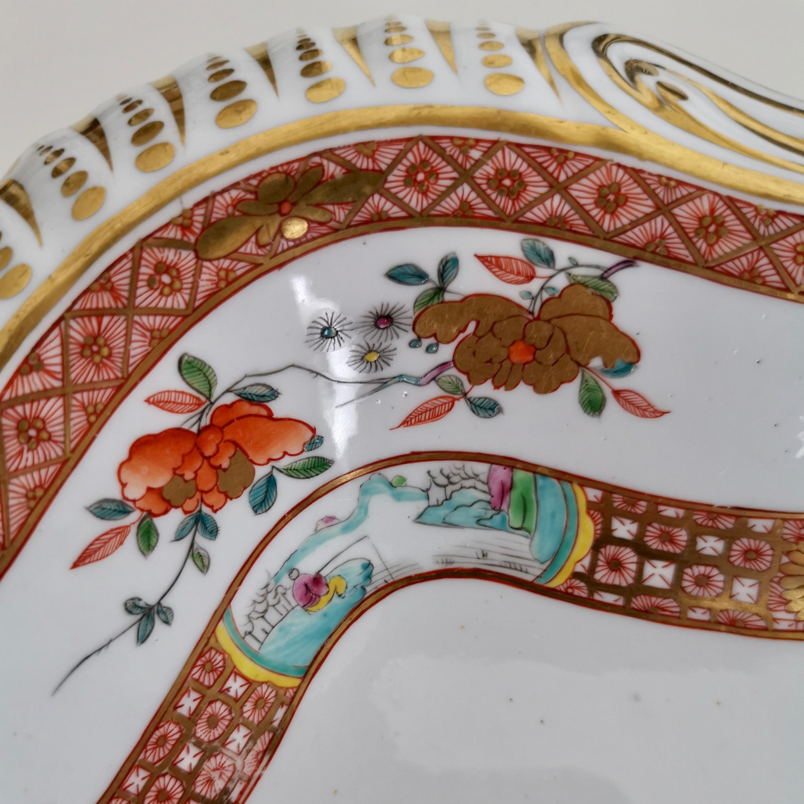 Spode Felspar Porcelain Shell Dish, Chinoiserie Famille Rose Fishermen 4