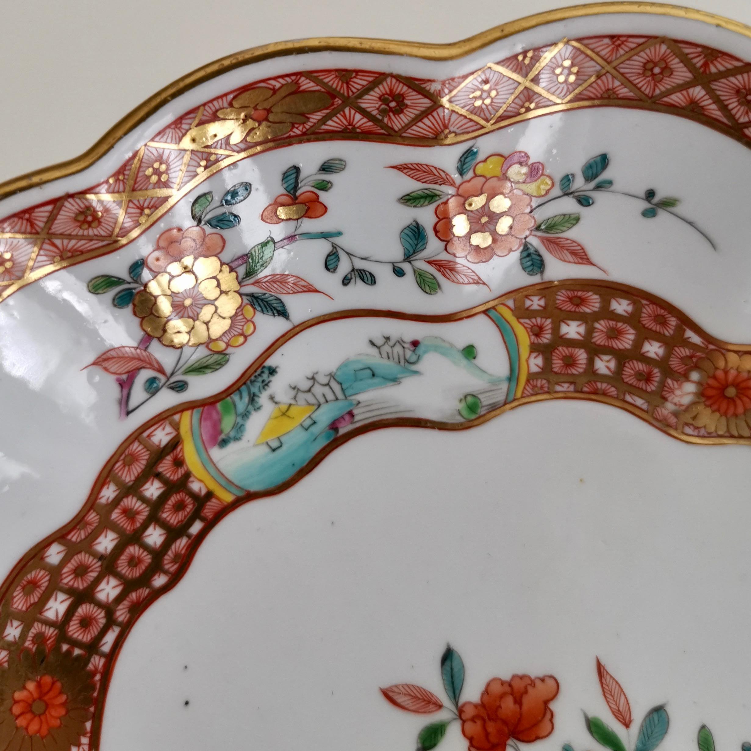 Spode Felspar Porcelain Shell Dish, Chinoiserie Famille Rose Fishermen 12