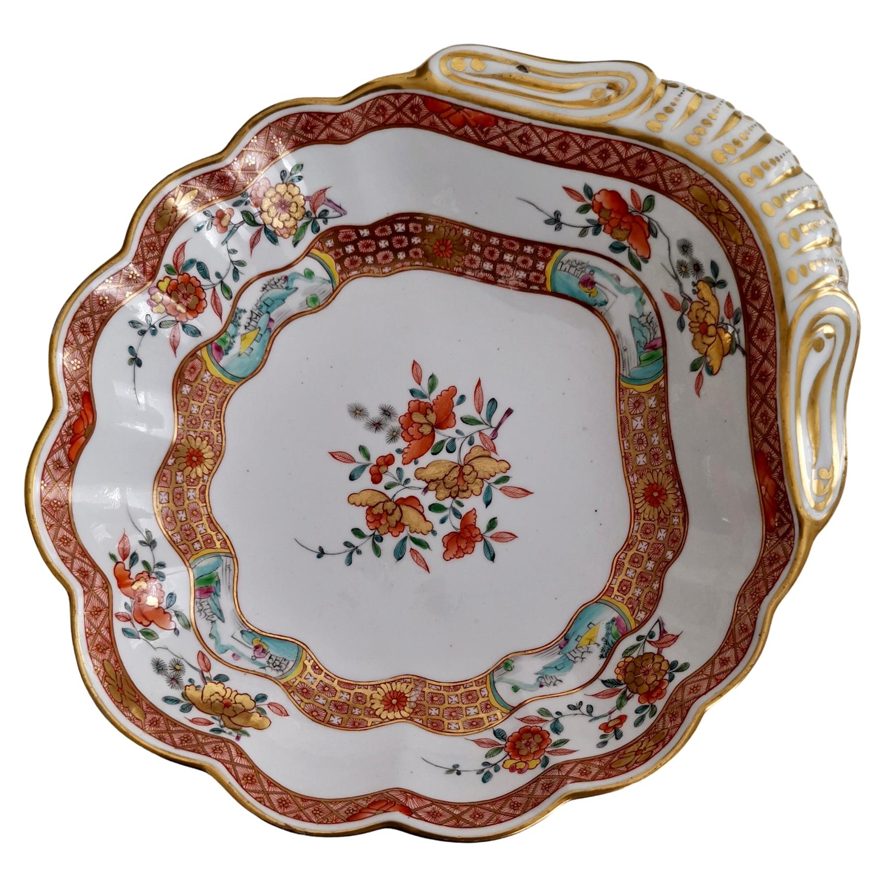 Spode Felspar Porcelain Shell Dish, Chinoiserie Famille Rose Fishermen