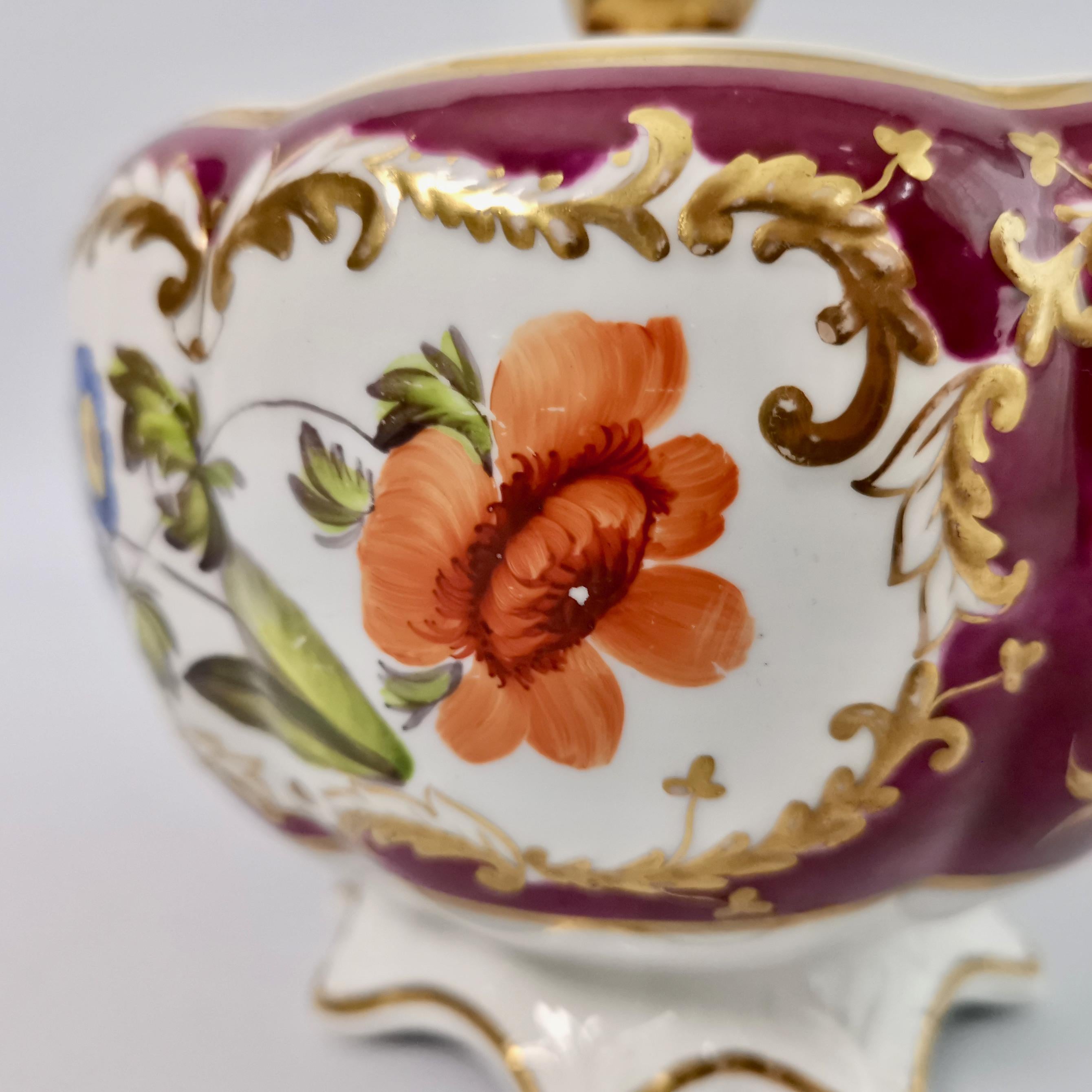 Spode Felspar Porcelain Sucrier, Maroon with Flowers, Rococo Revival, circa 1830 6