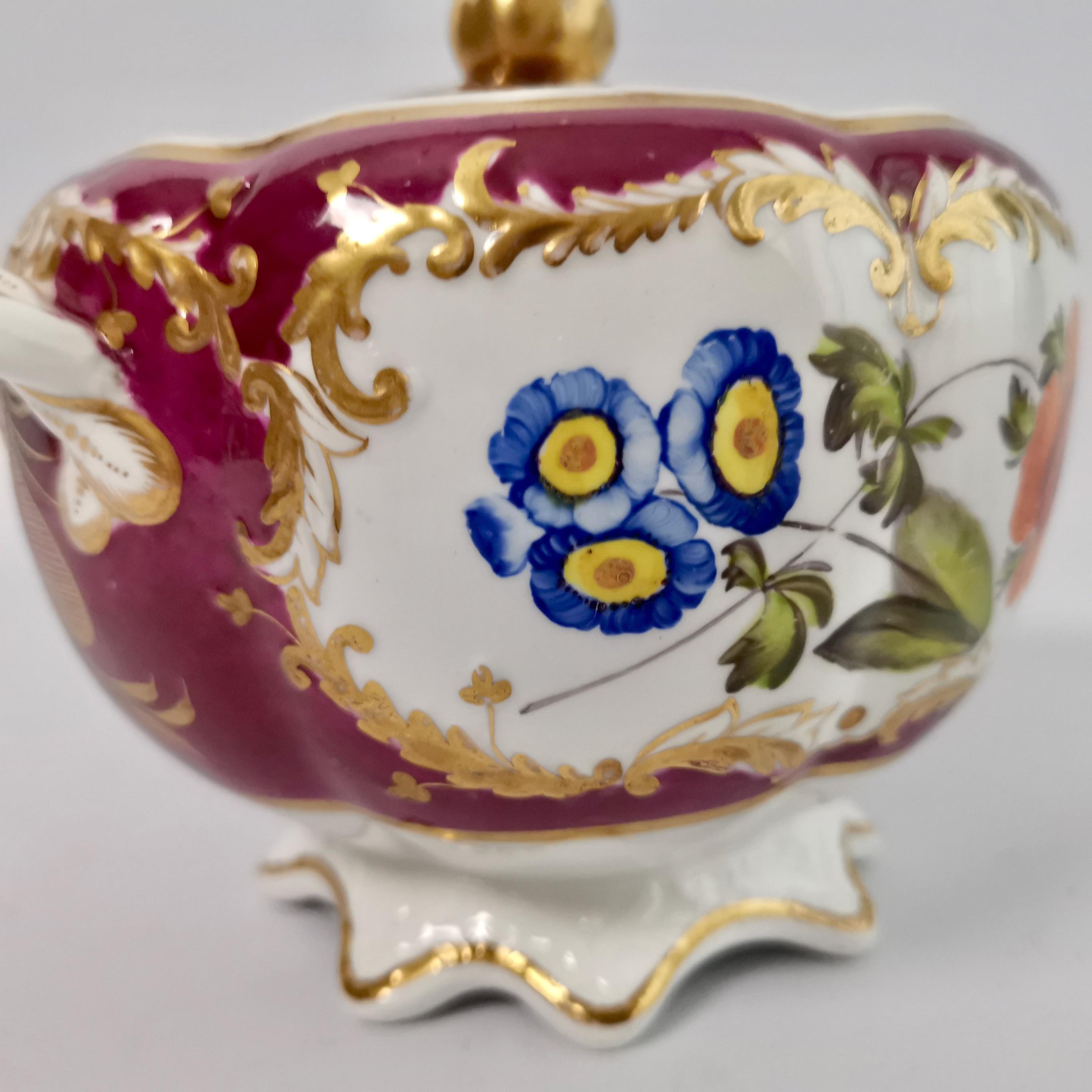 Spode Felspar Porcelain Sucrier, Maroon with Flowers, Rococo Revival, circa 1830 7