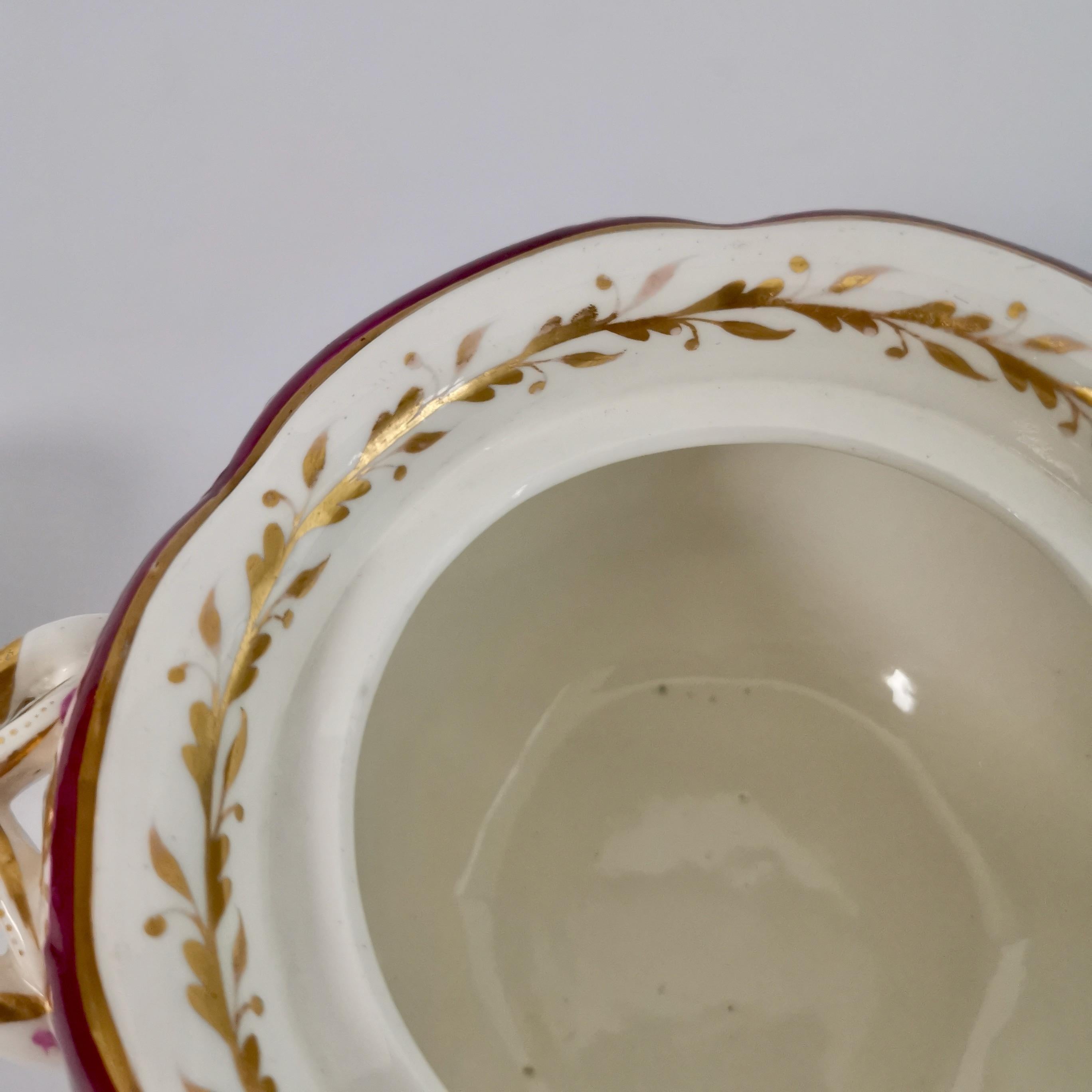 Spode Felspar Porcelain Sucrier, Maroon with Flowers, Rococo Revival, circa 1830 10