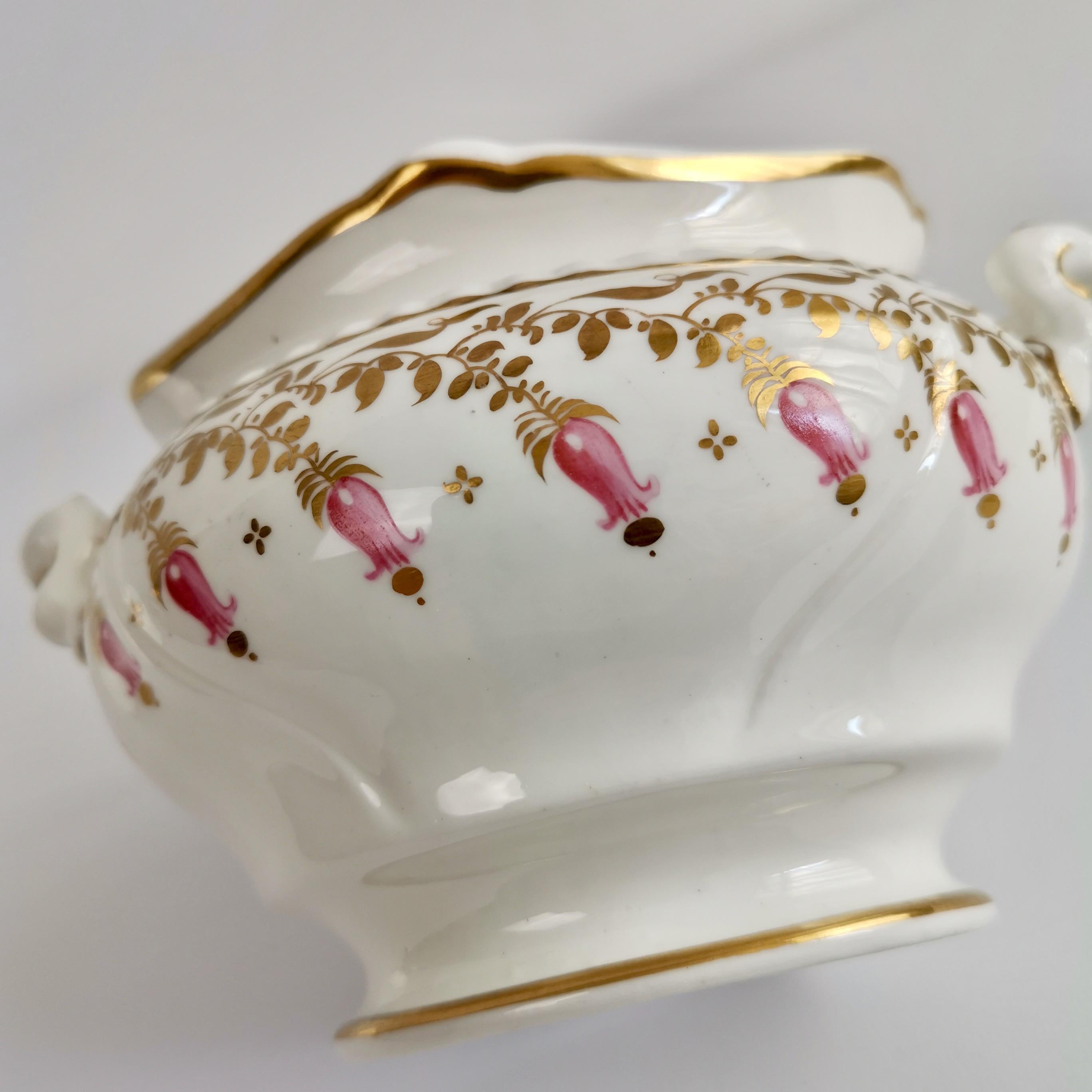 Spode Felspar Porcelain Sucrier, White, Gilt and Pink Harebells, circa 1828 4