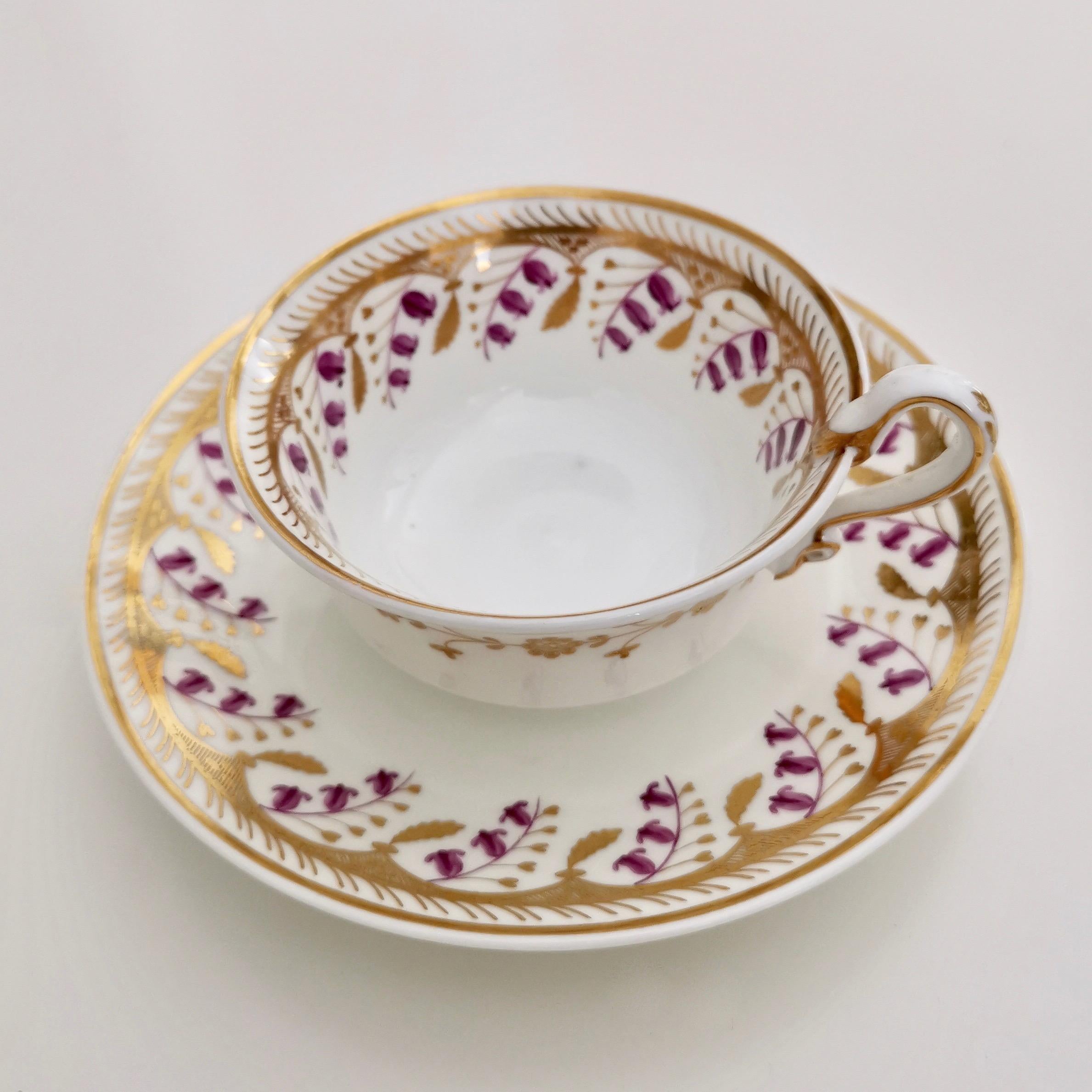 English Spode Felspar Porcelain Teacup Trio, White with Harebell Pattern, Regency, 1826