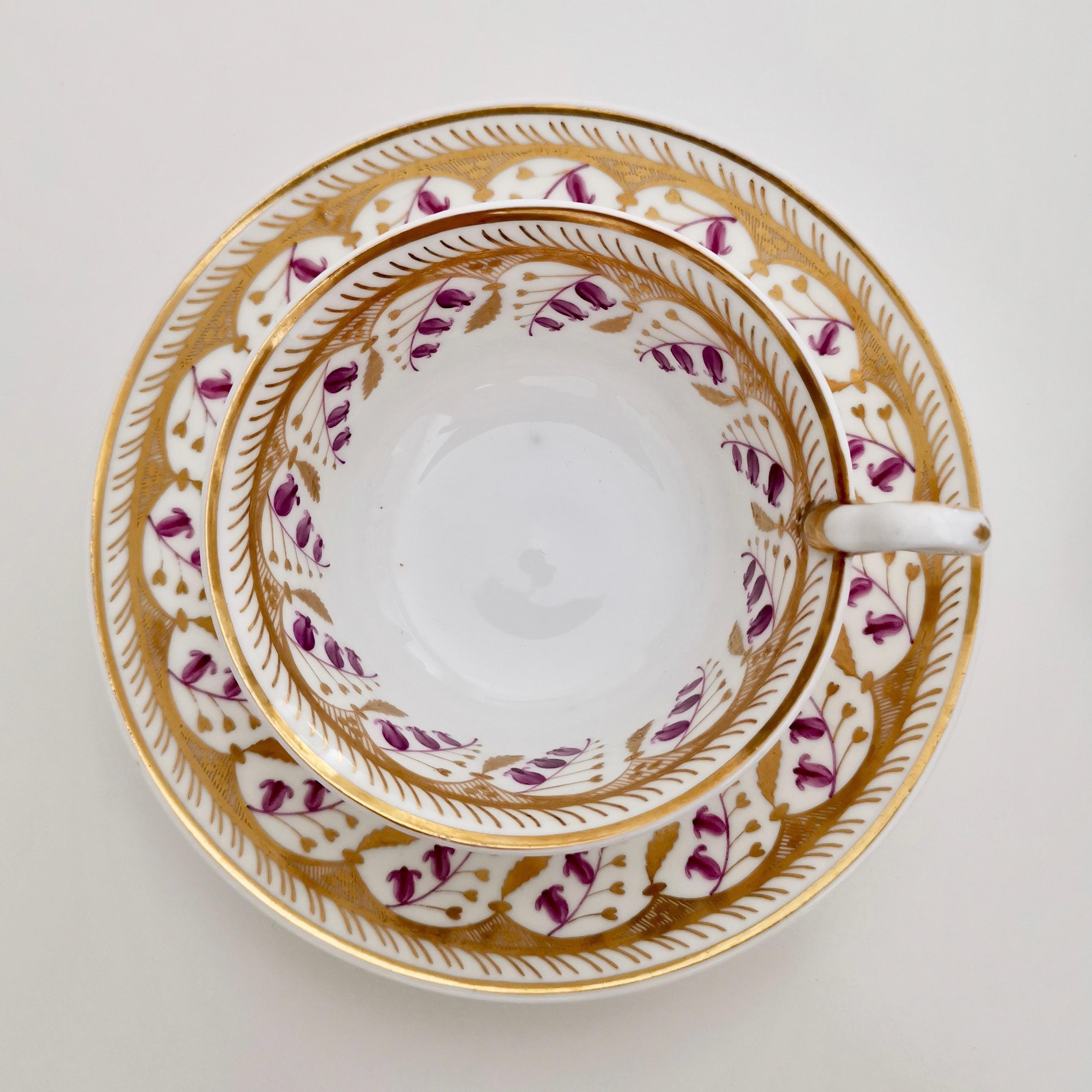Hand-Painted Spode Felspar Porcelain Teacup Trio, White with Harebell Pattern, Regency, 1826