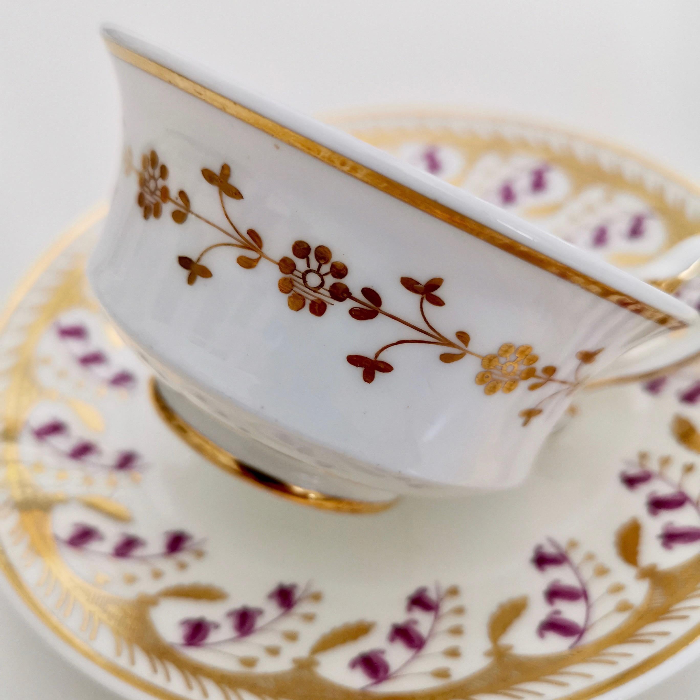 Early 19th Century Spode Felspar Porcelain Teacup Trio, White with Harebell Pattern, Regency, 1826