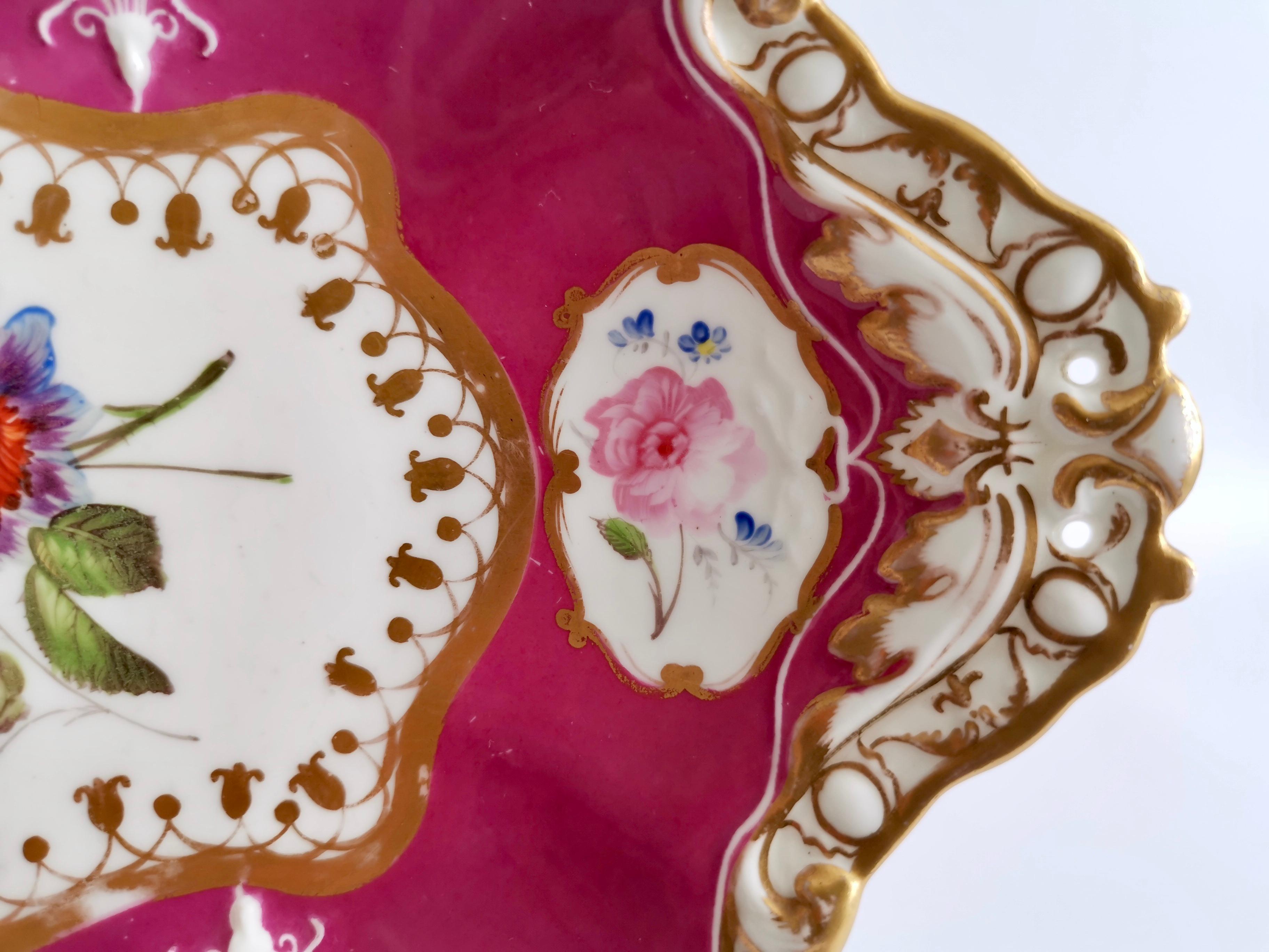 Spode Felspar Serving Dish, Maroon with Sublime Flowers, 1831 3