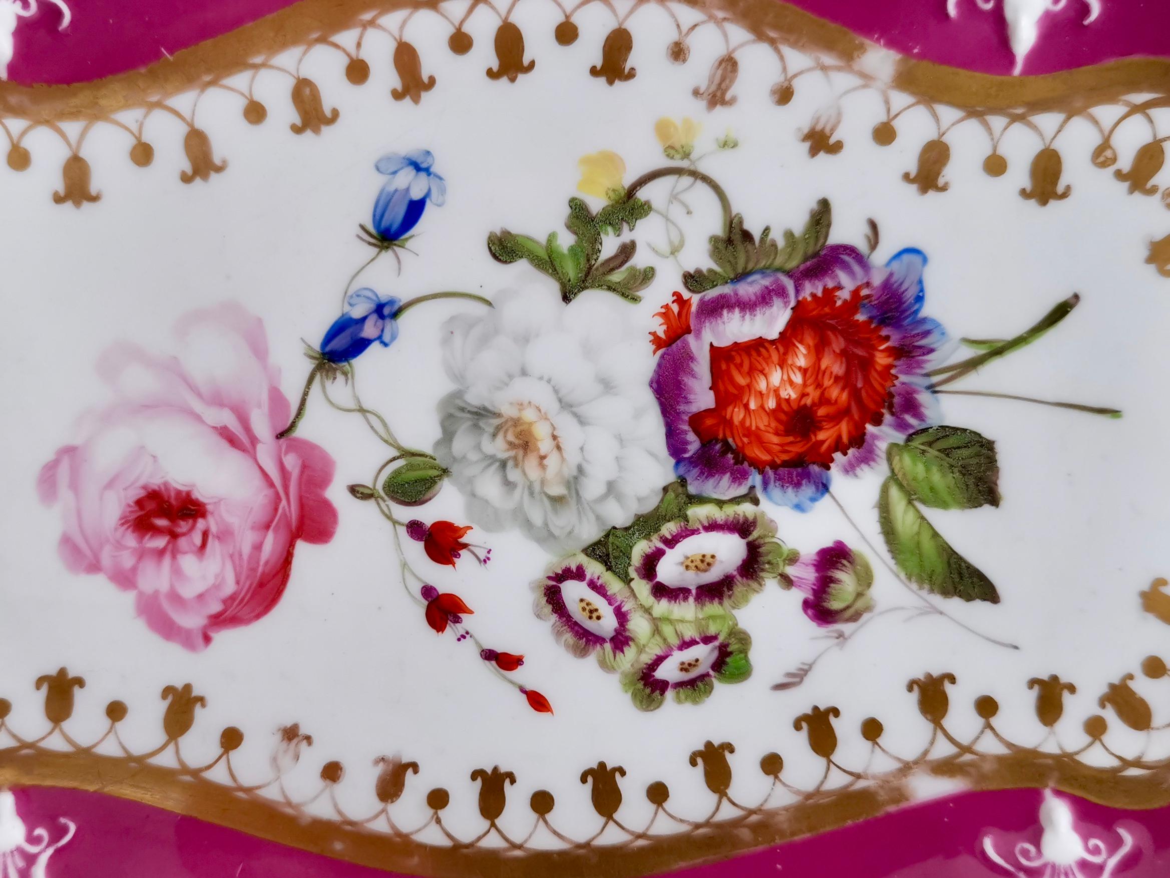 Regency Spode Felspar Serving Dish, Maroon with Sublime Flowers, 1831