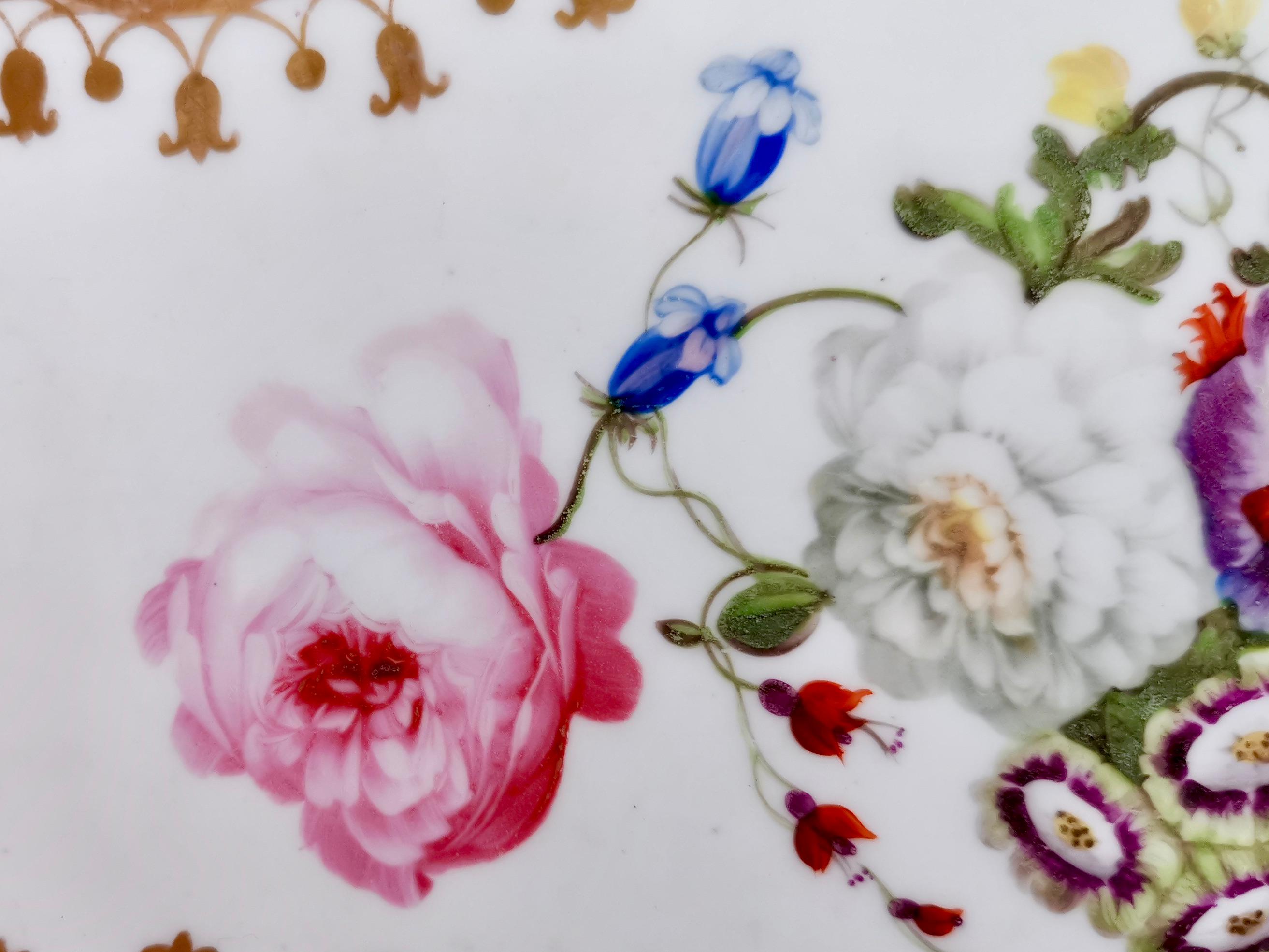 Hand-Painted Spode Felspar Serving Dish, Maroon with Sublime Flowers, 1831