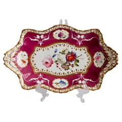 Antique Spode Felspar Serving Dish, Maroon with Sublime Flowers, 1831