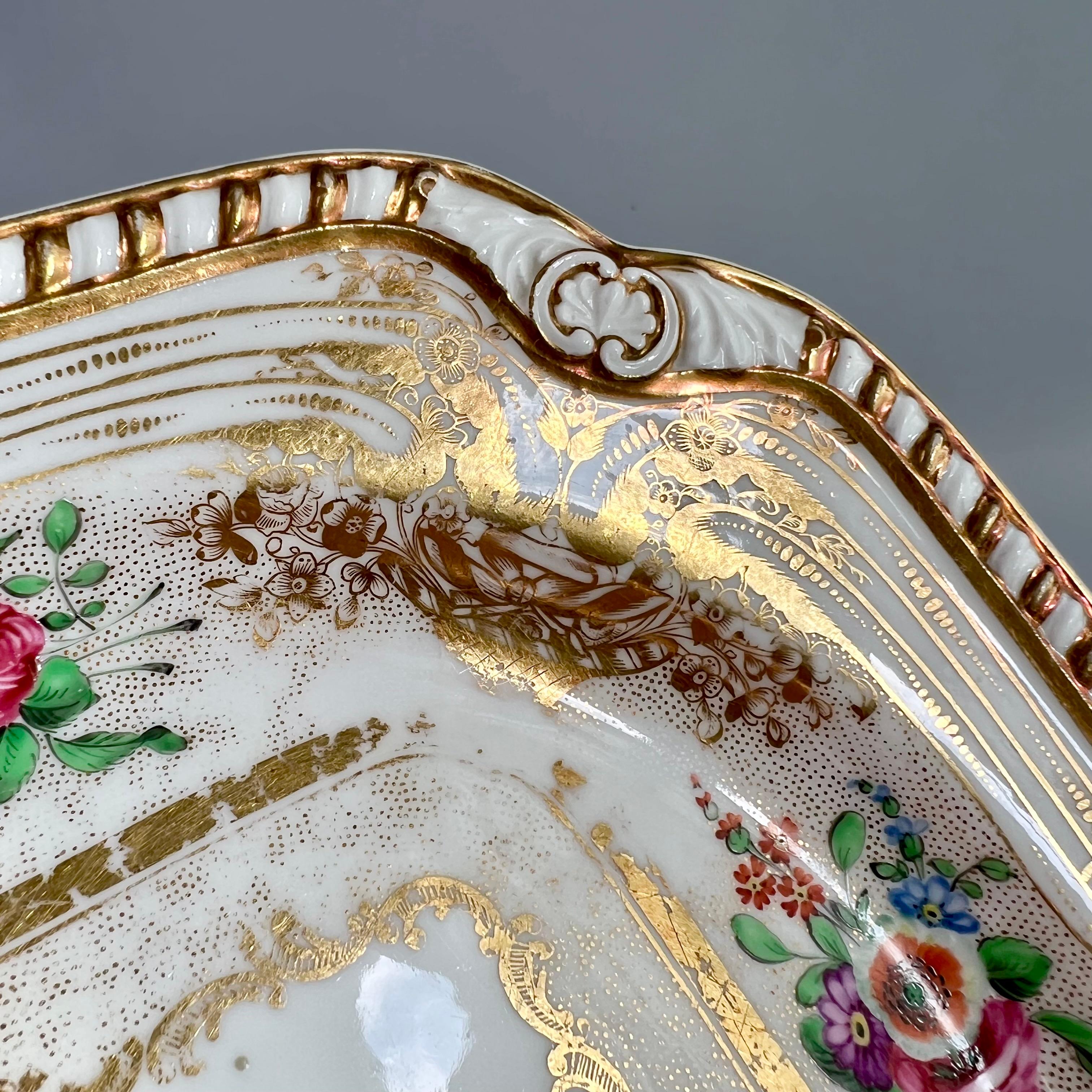 Spode Felspar Square Dessert Plate, Gilt and Flowers, Regency 1824 3