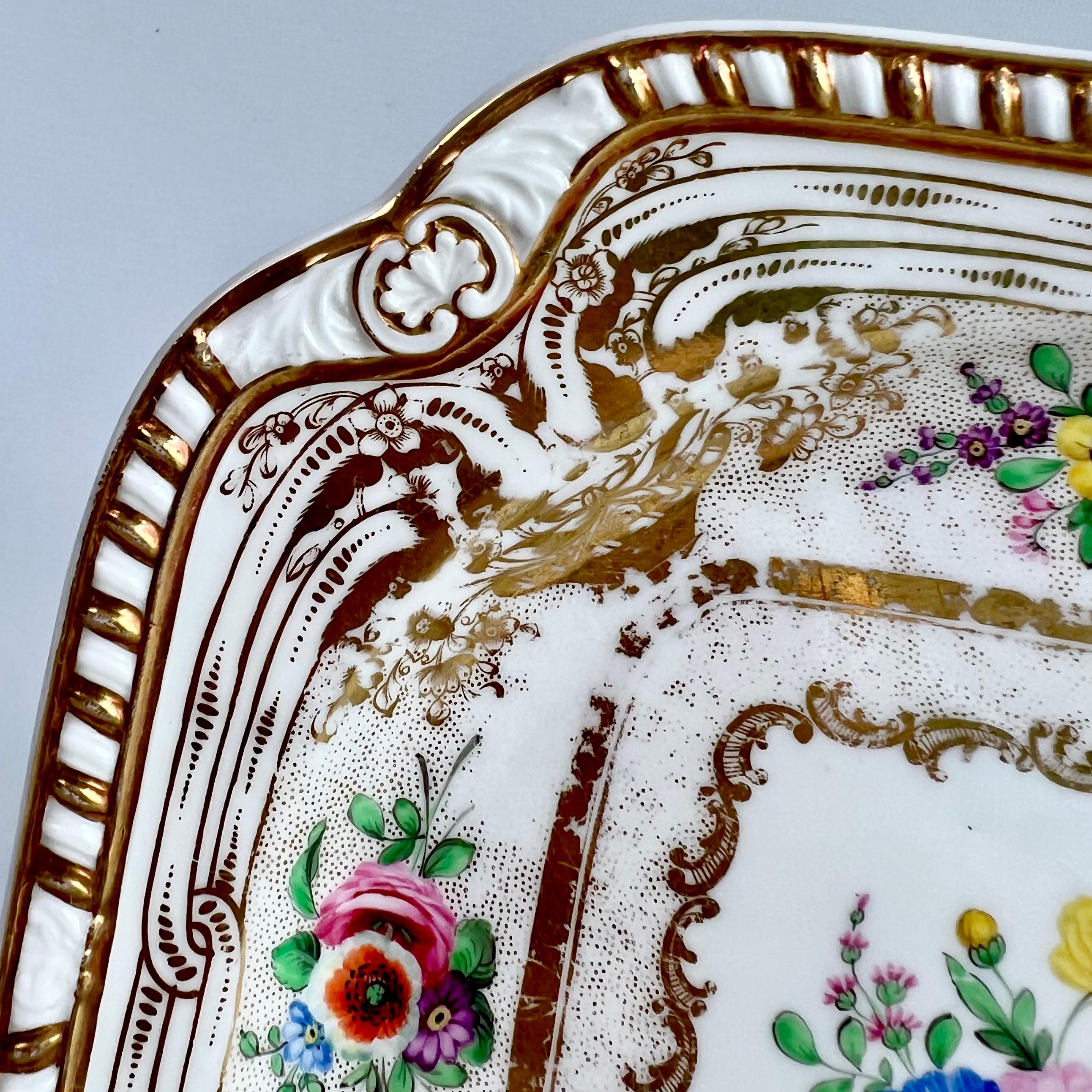 Spode Felspar Square Dessert Plate, Gilt and Flowers, Regency 1824 In Good Condition For Sale In London, GB