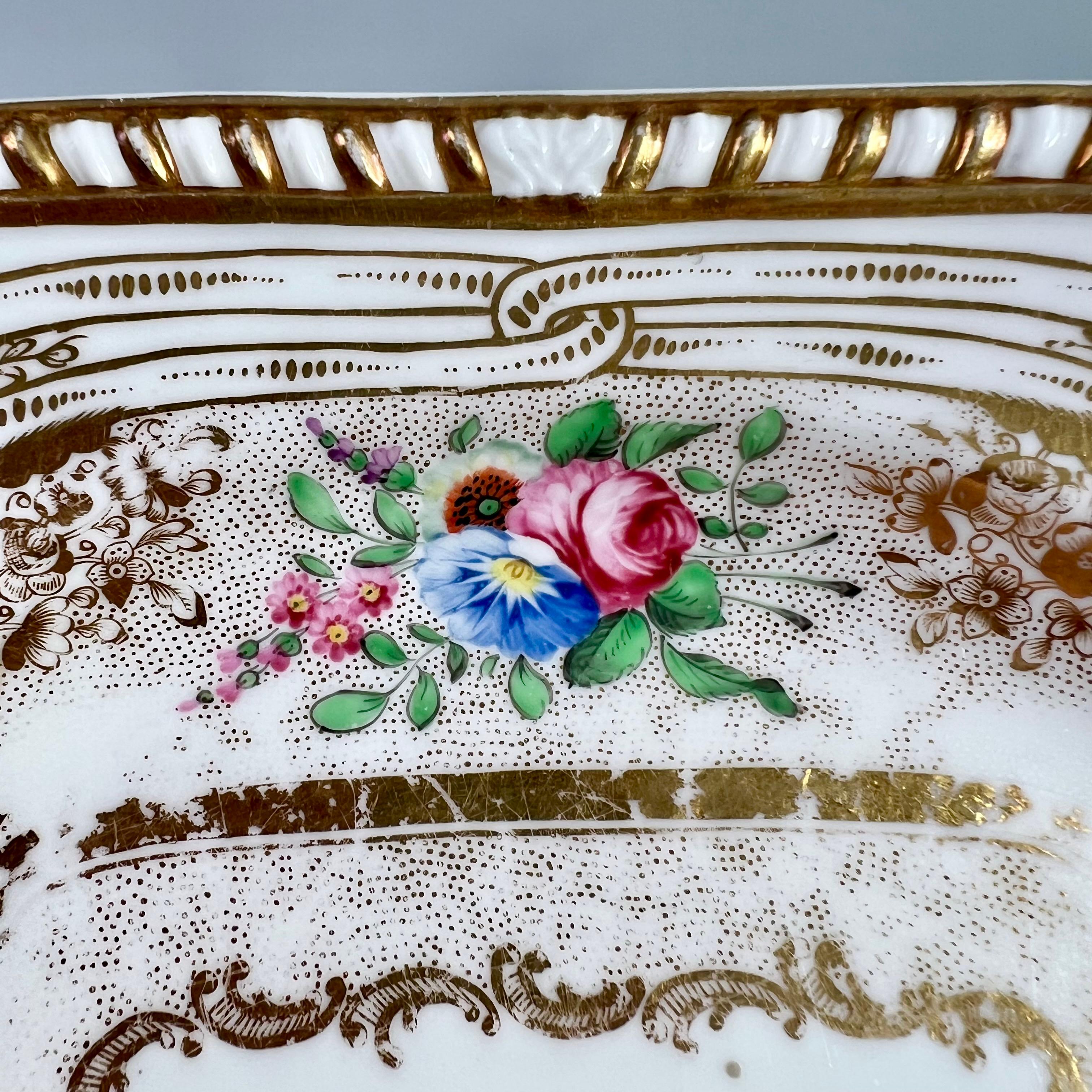 Spode Felspar Square Dessert Plate, Gilt and Flowers, Regency 1824 For Sale 1