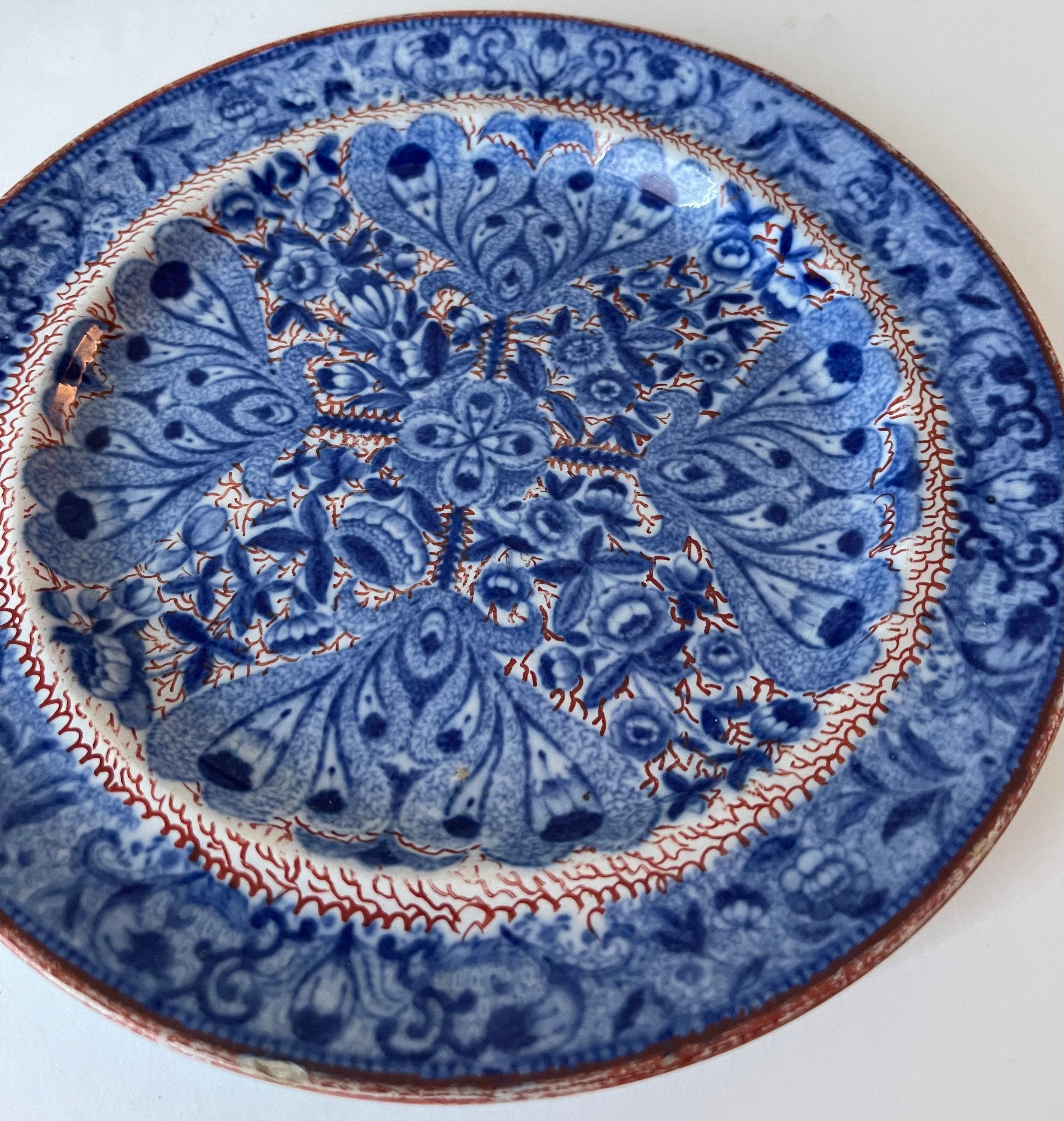 Spode Flower Cross Clobberware Plate In Good Condition For Sale In Stamford, CT