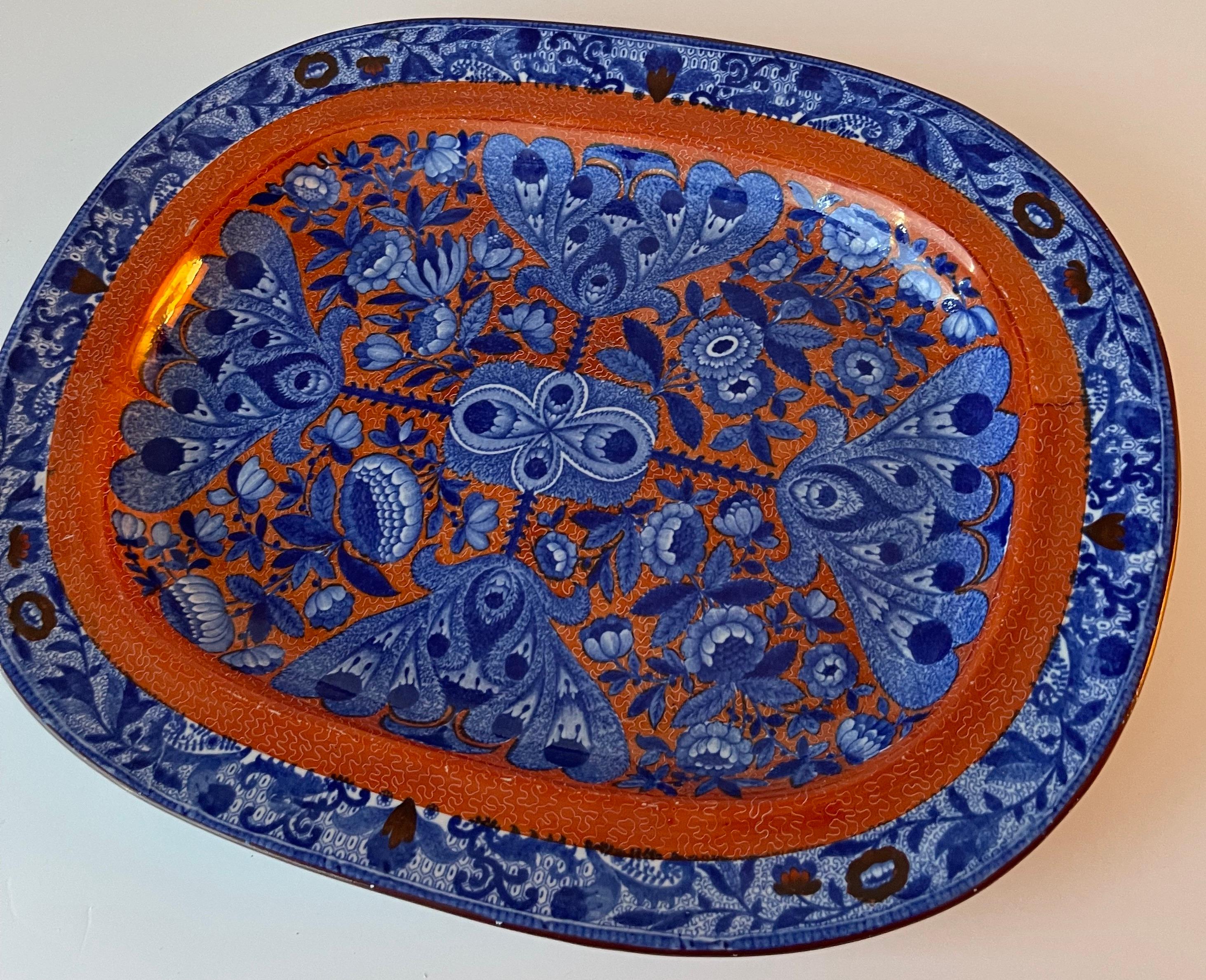 Regency Spode Flower Cross Clobberware Platter For Sale
