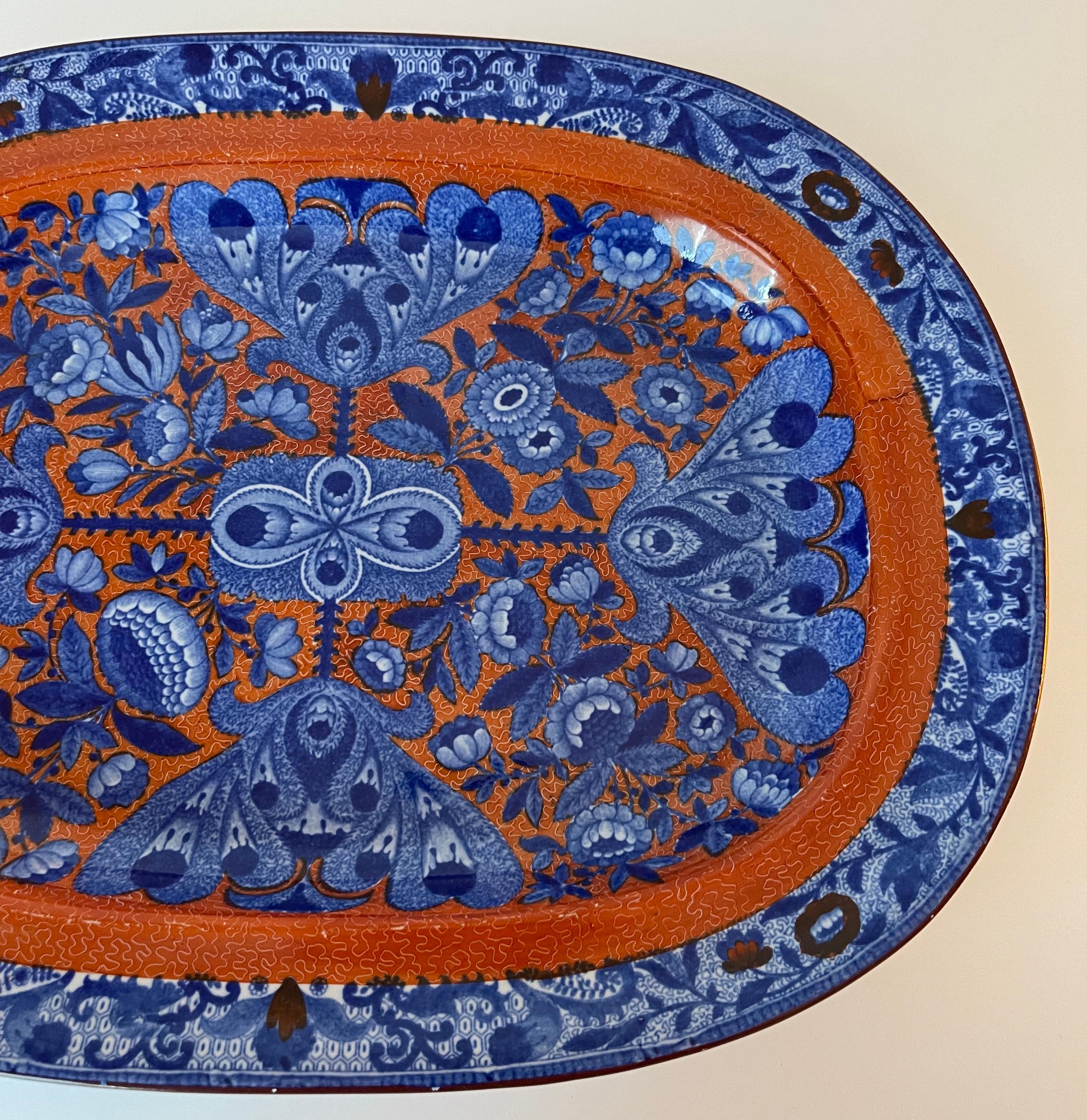 Spode Flower Cross Clobberware Platter In Good Condition For Sale In Stamford, CT