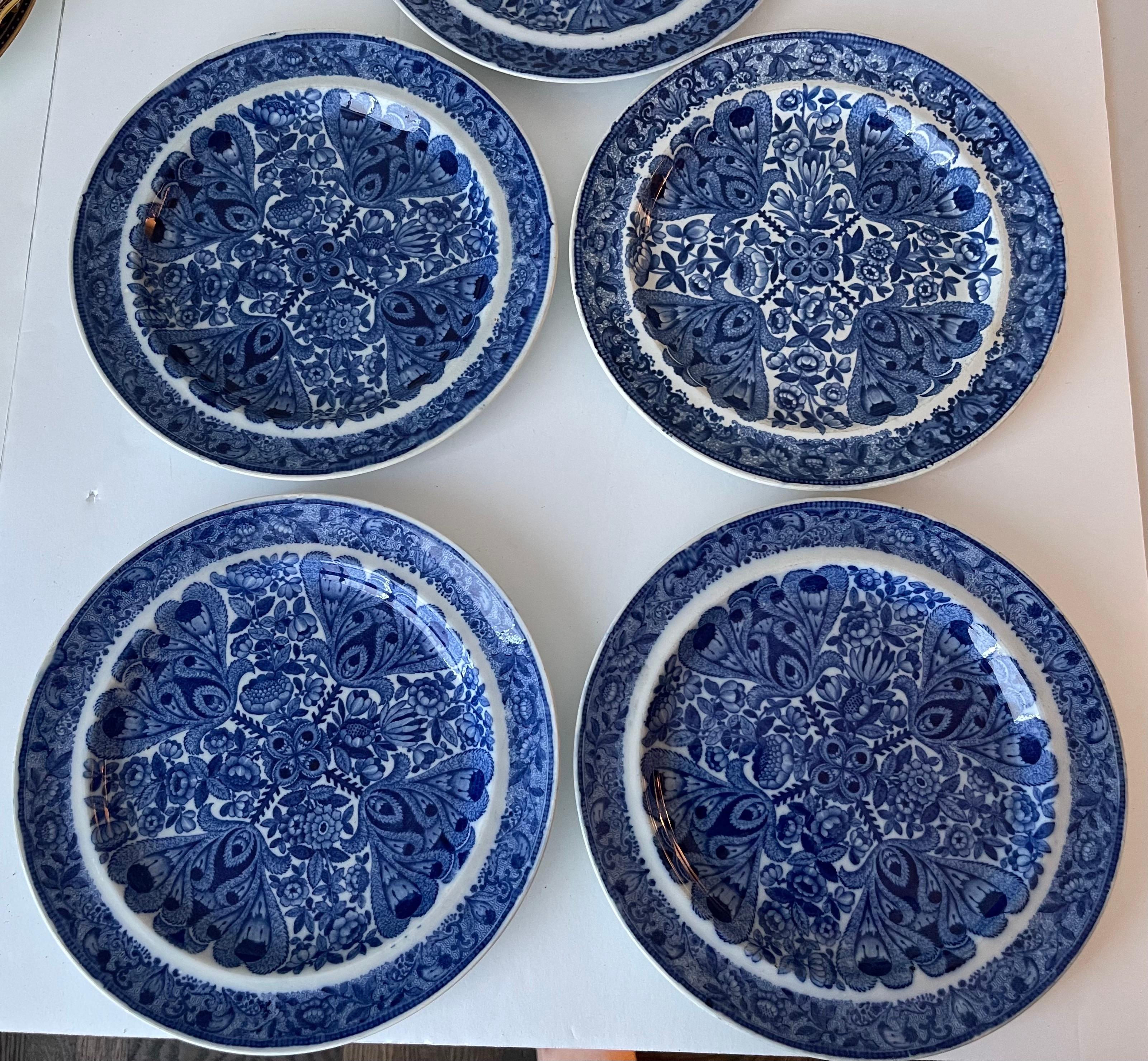 Set of five Spode Flower Cross pearlware plates. Set includes five matching plates.