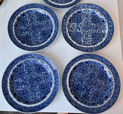Spode Flower Cross Pearlware Plates, Set of 5