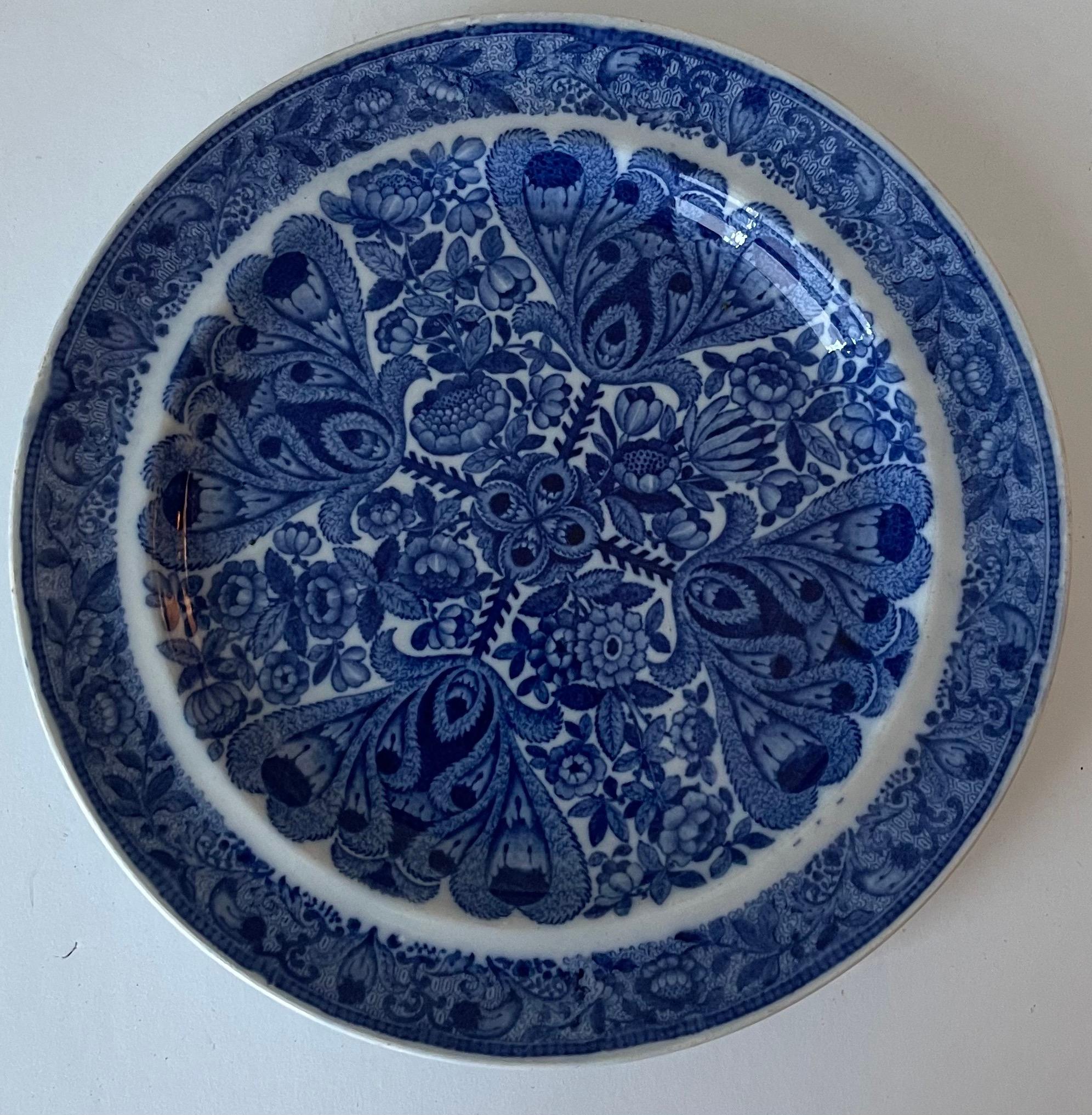 English Spode Flower Cross Pearlware Plates, Set of 5 For Sale