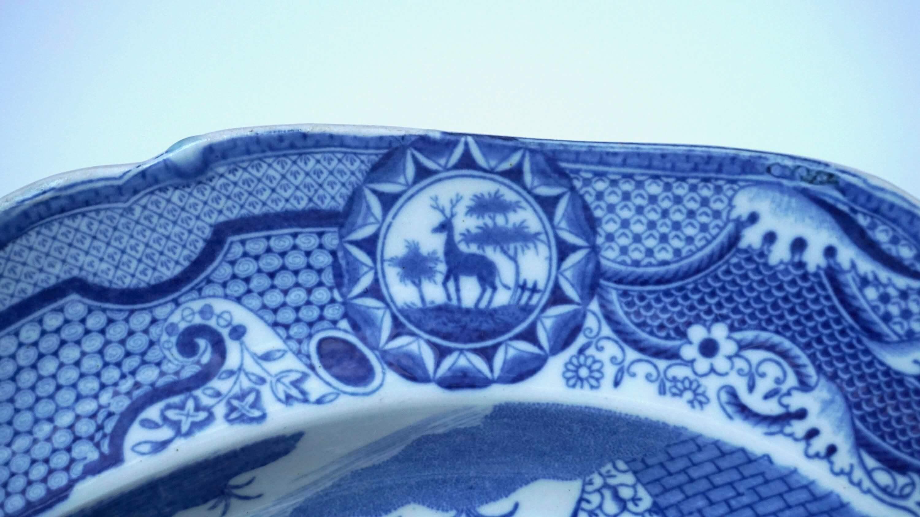 English Spode 'Gothic Castles' Large Blue and White Staffordshire Platter, circa 1815 For Sale
