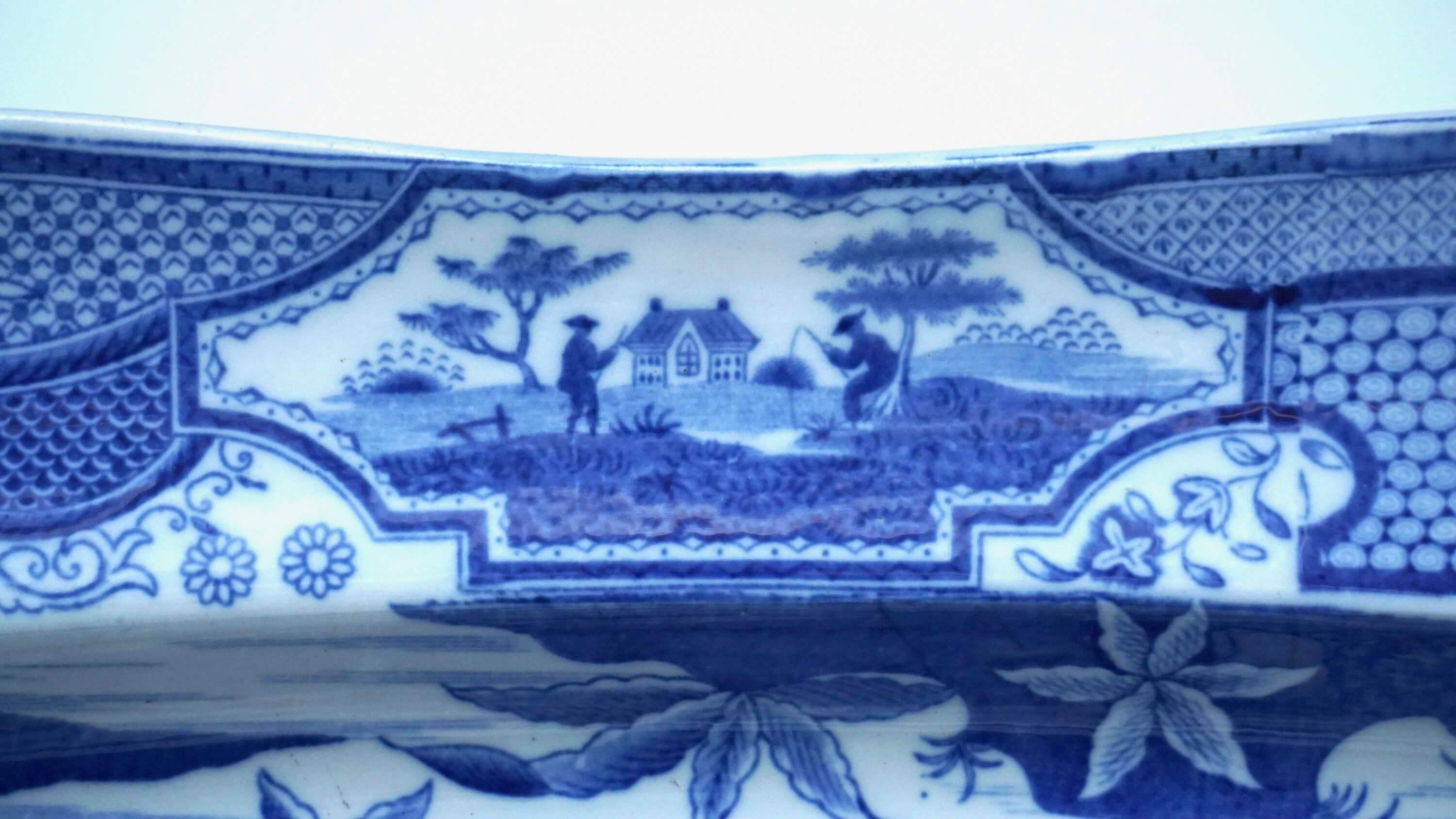 19th Century Spode 'Gothic Castles' Large Blue and White Staffordshire Platter, circa 1815 For Sale