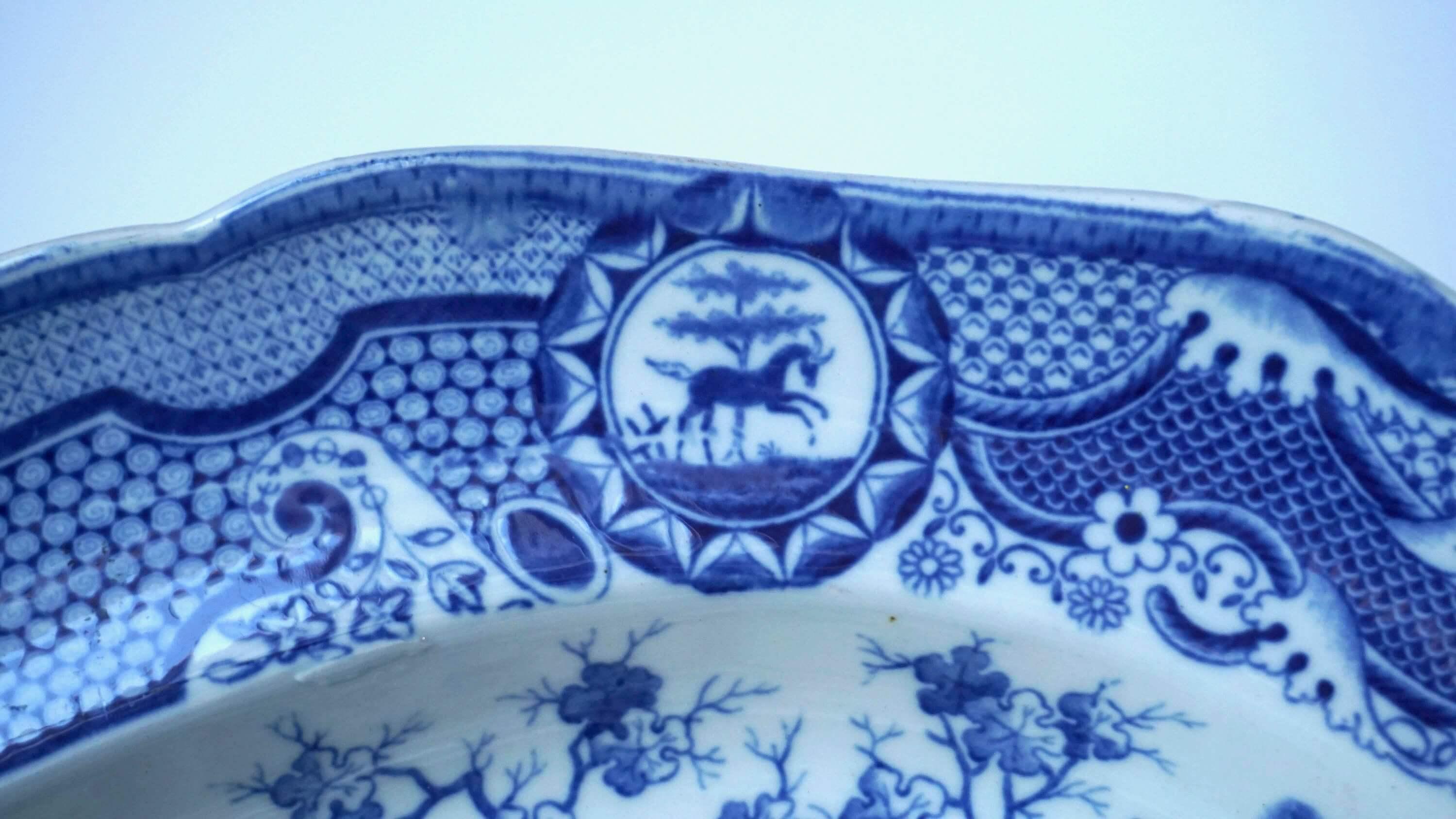 Ceramic Spode 'Gothic Castles' Large Blue and White Staffordshire Platter, circa 1815 For Sale