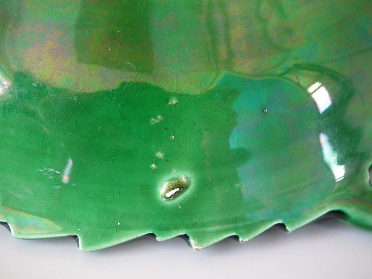 Victorian Spode Green Majolica Two-Handled Leaf Platter