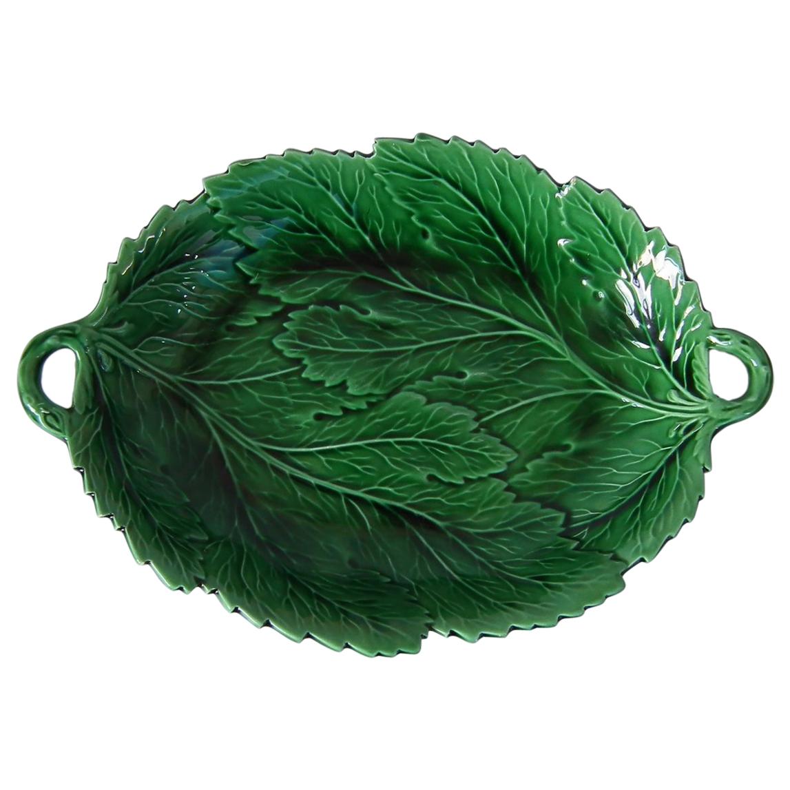 Spode Green Majolica Two-Handled Leaf Platter