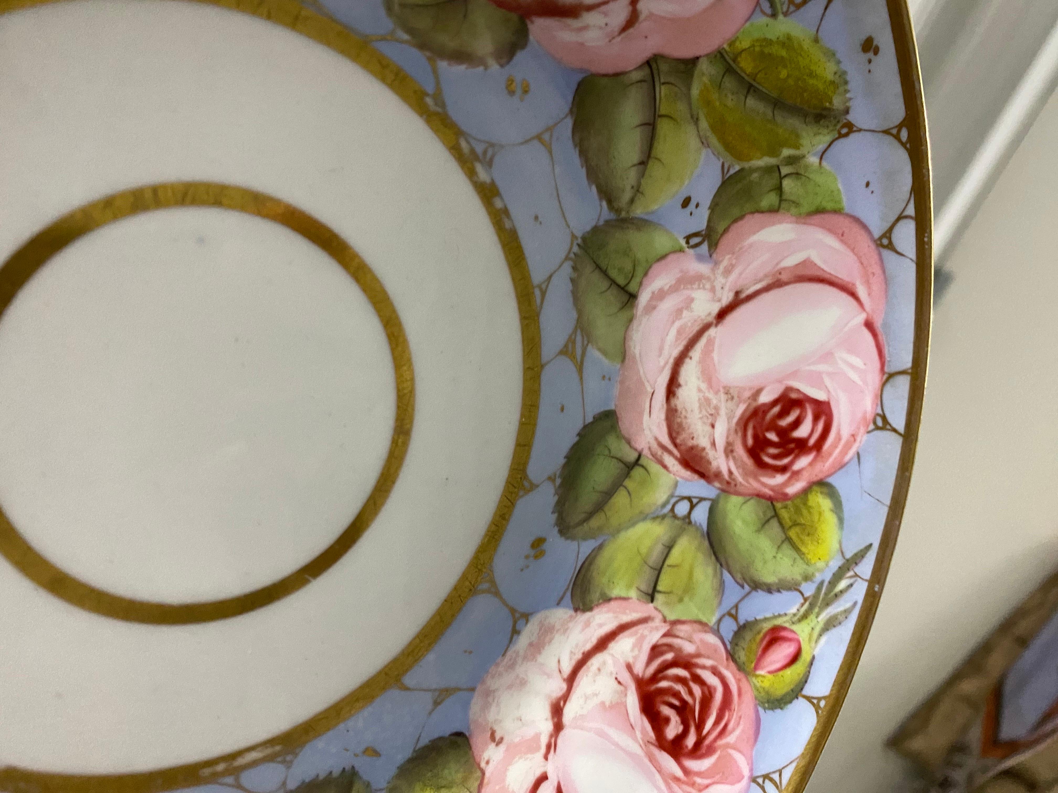 Hand-Painted Spode Hand-painted Rose Plate, English, 19th Century For Sale