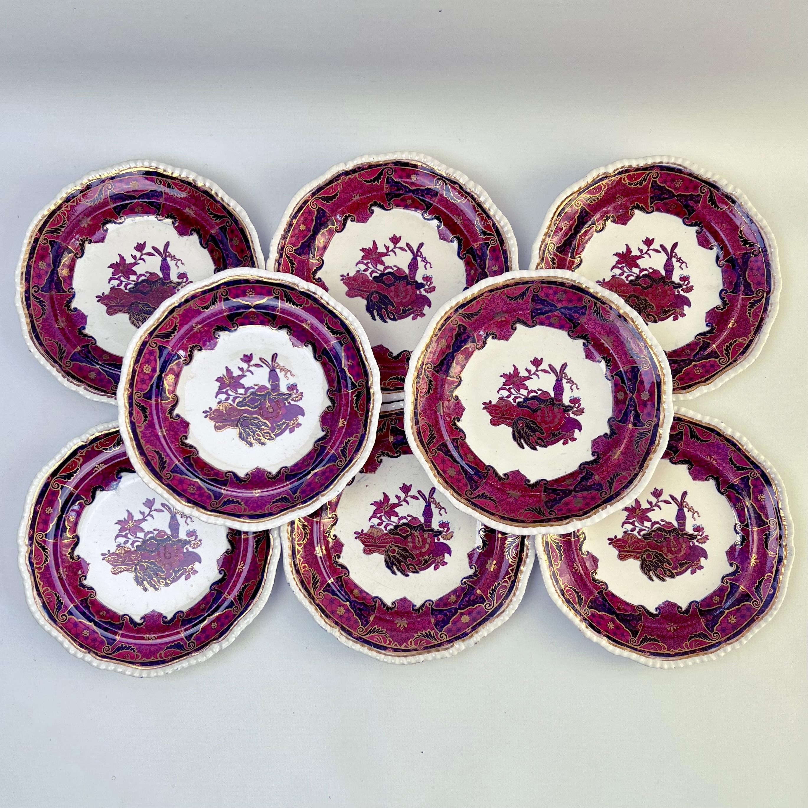 Spode Imperial China Dessert Service, Frog Pattern in Mauve, Regency circa 1828 For Sale 1