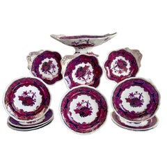 Spode Imperial China Dessert Service, Frog Pattern in Mauve, Regency circa 1828