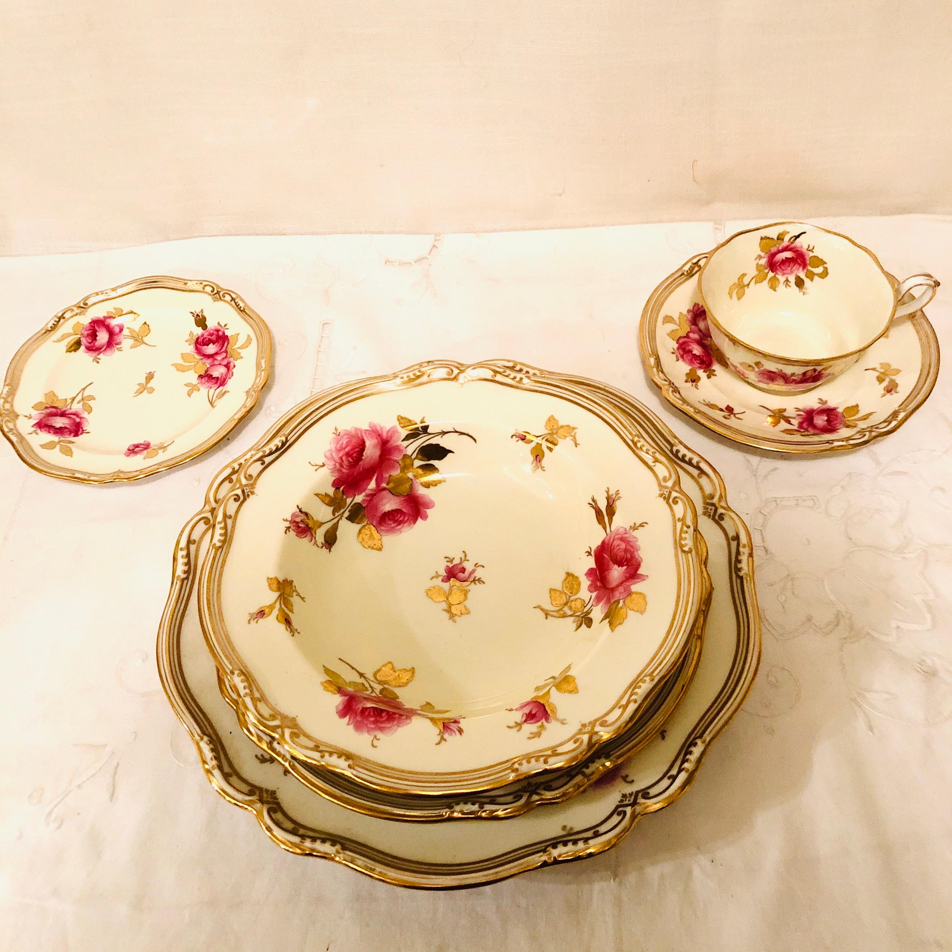 Rococo Spode Made for Tiffany 66 Piece Dinner Service Decorated with Large Pink Roses