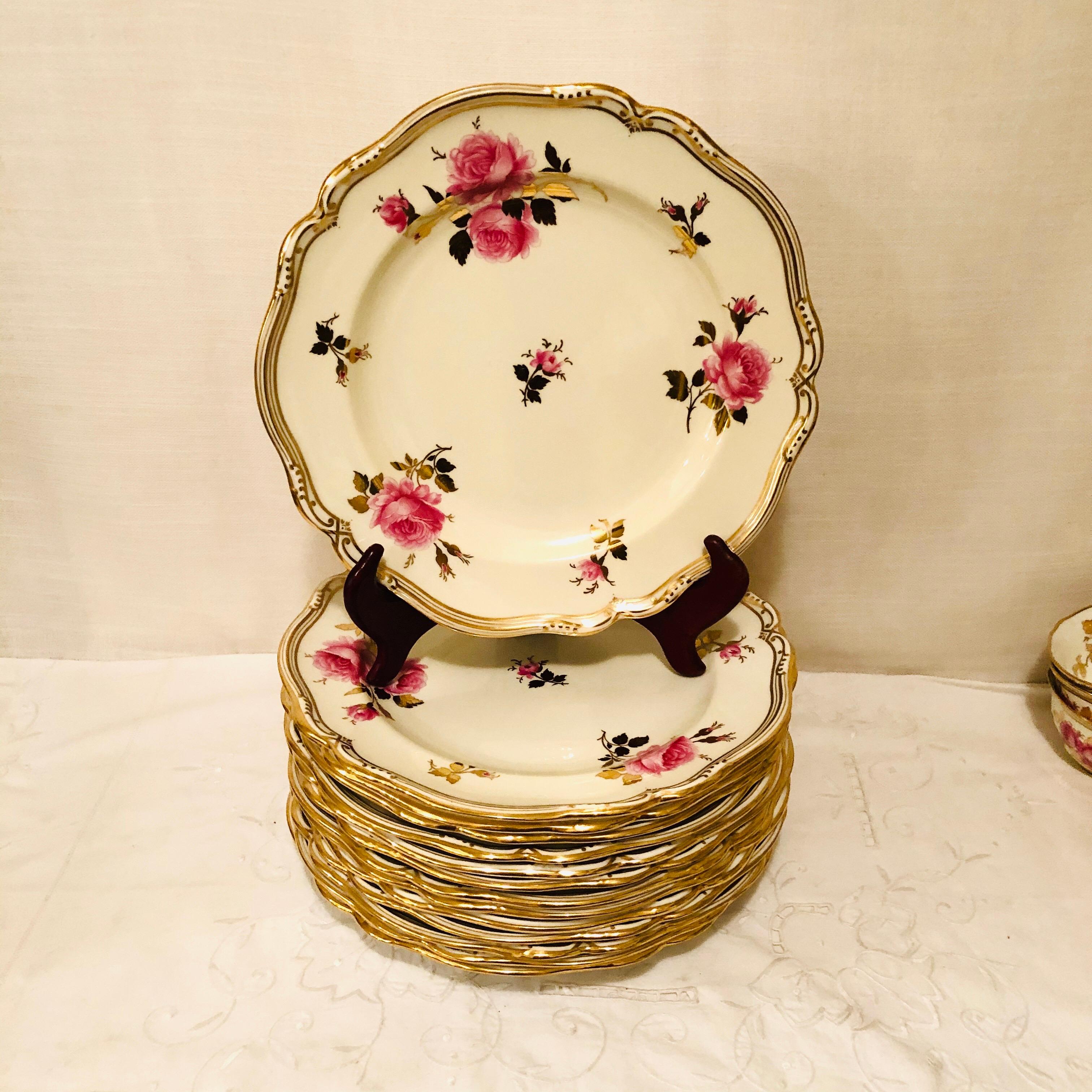 Hand-Painted Spode Made for Tiffany 66 Piece Dinner Service Decorated with Large Pink Roses