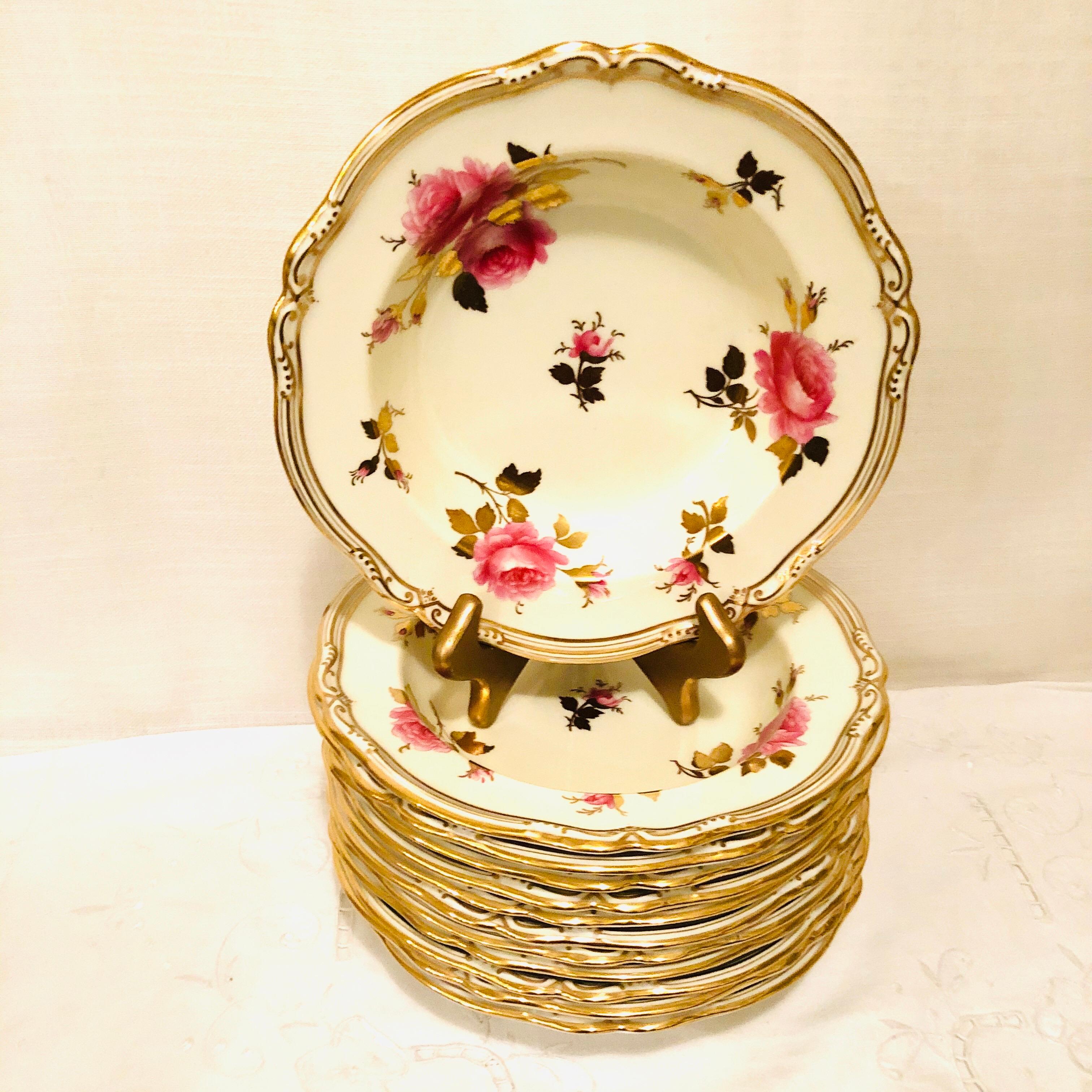 Spode Made for Tiffany 66 Piece Dinner Service Decorated with Large Pink Roses In Excellent Condition In Boston, MA