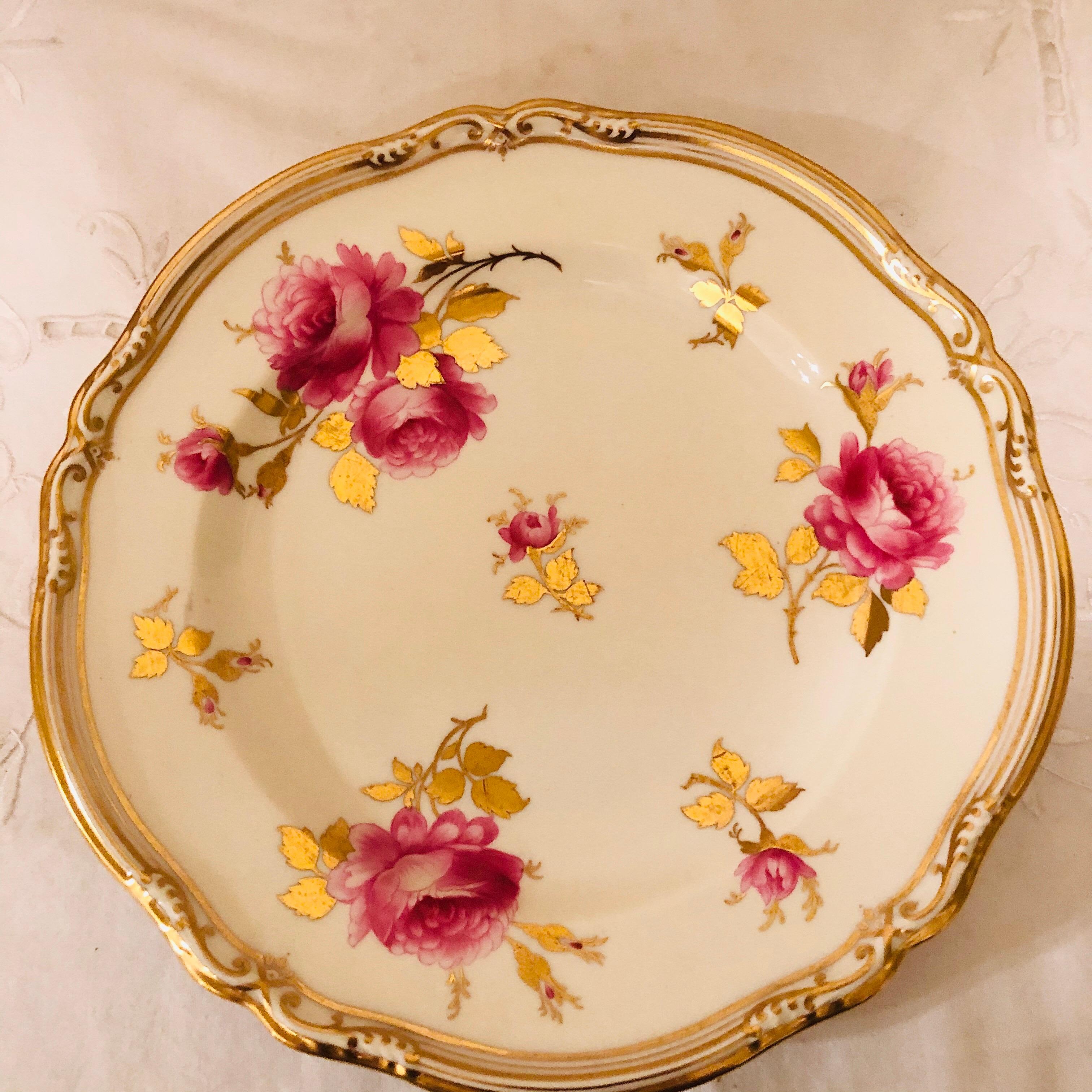 Porcelain Spode Made for Tiffany 66 Piece Dinner Service Decorated with Large Pink Roses