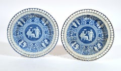 Spode Neo-Classical Greek Pattern Blue Openwork Dessert Plates